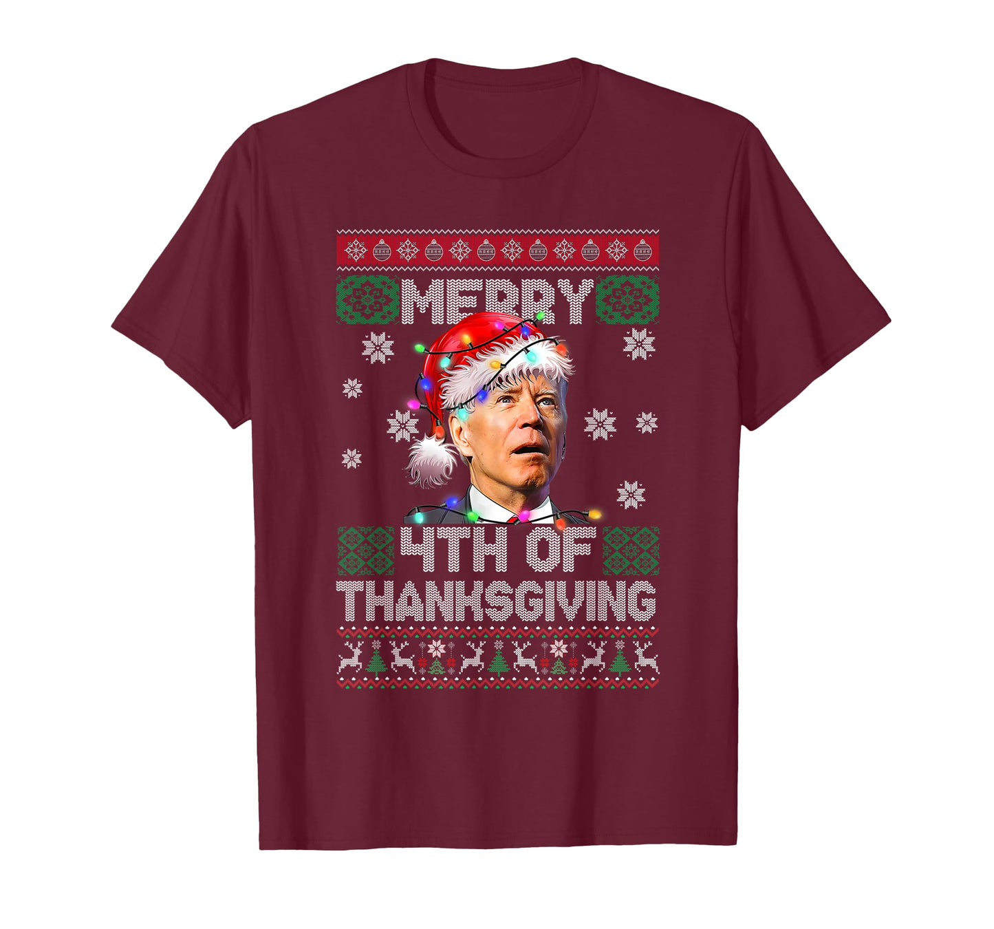 Santa Joe Biden Merry 4th of Thanksgiving Ugly Christmas Tee T-Shirt