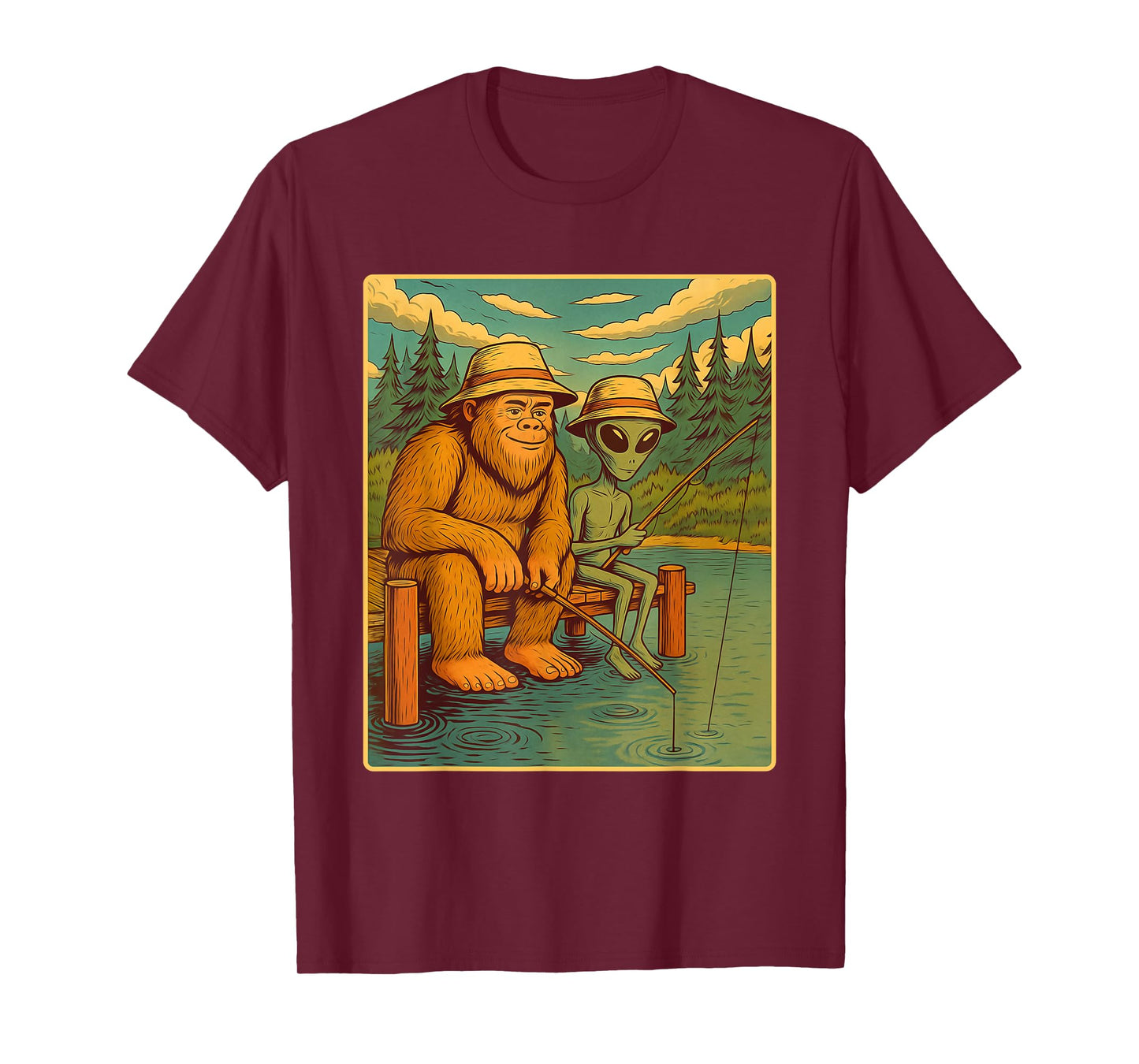 Bigfoot And Alien Fishing - Fisherman Angler Angling T-Shirt