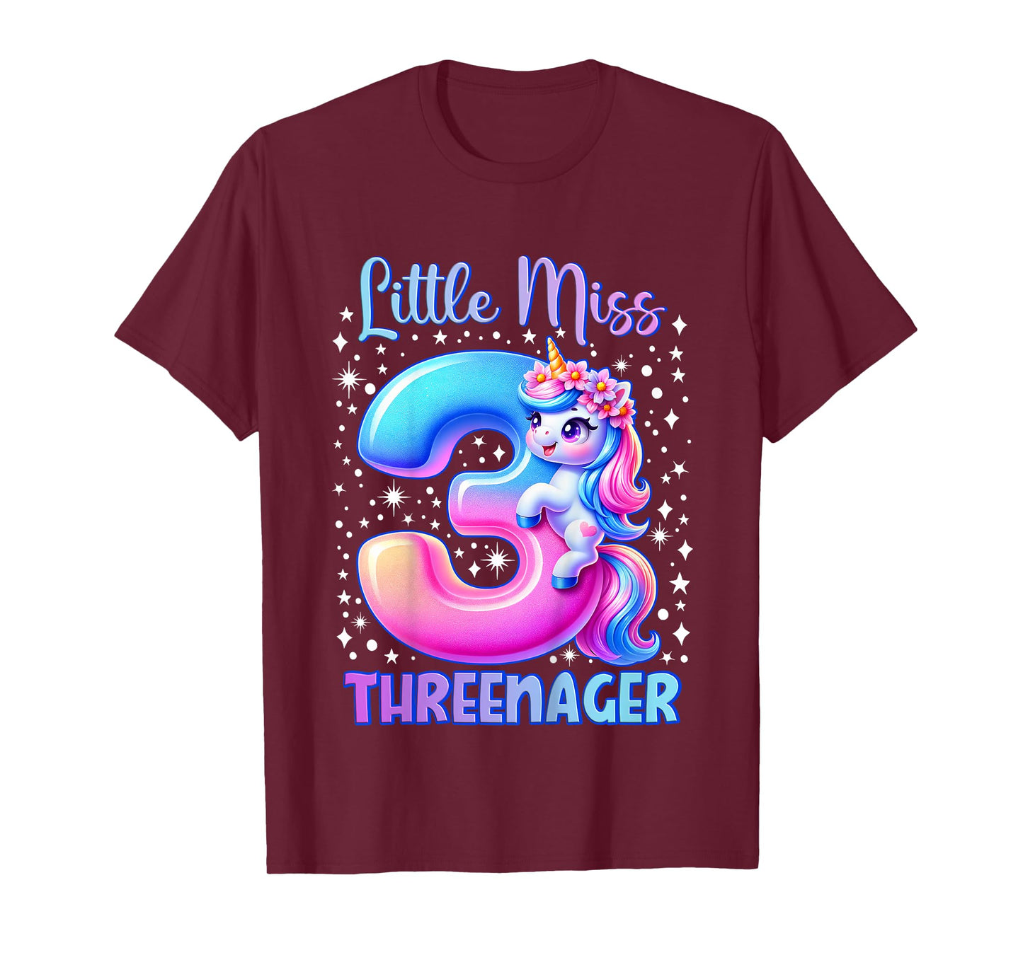 Little Miss Threenager Three 3rd Birthday Girls 3 Years T-Shirt