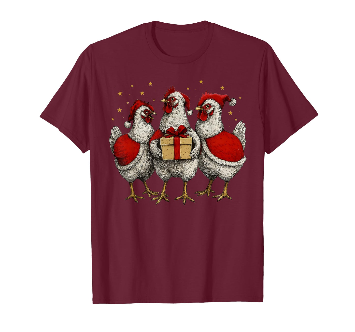 Funny Chicken Santa Xmas Tree Farm Merry Christmas Men Women T-Shirt