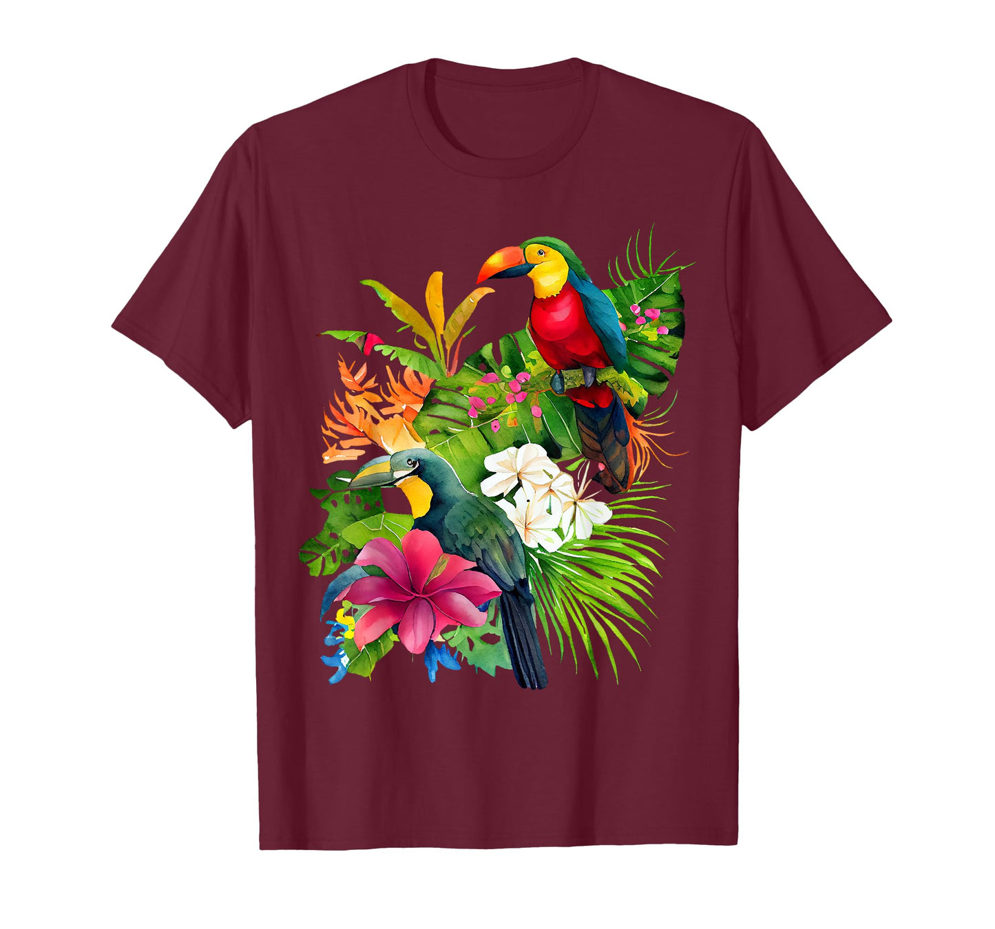 Tropical Bird Toucan Rainforest Jungle Greenery Flowers T-Shirt
