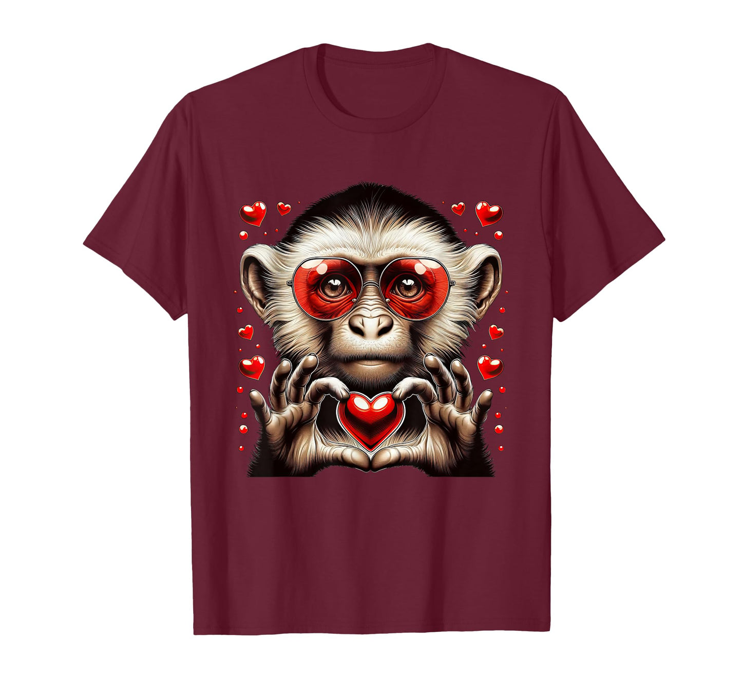 Heart Sign Hand Monkey Kids Mens Womens Monkey Valentine T-Shirt