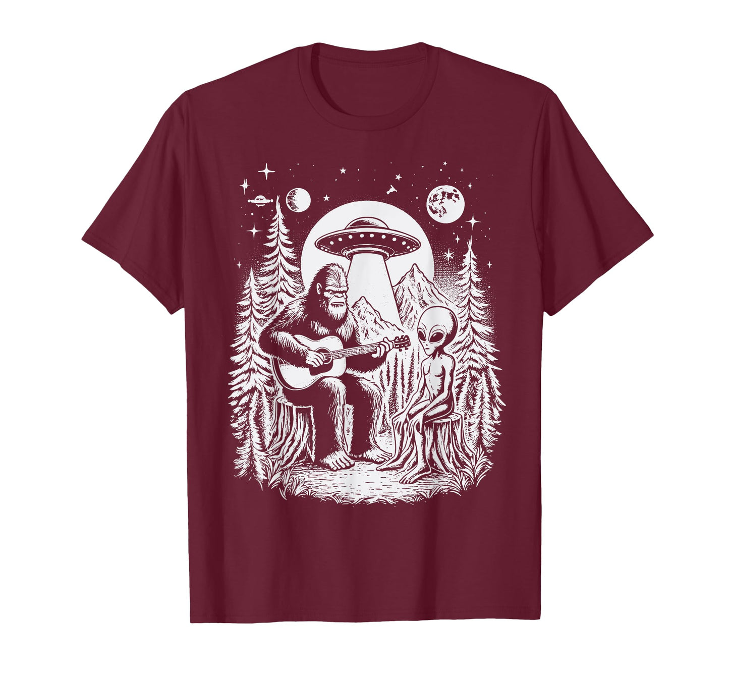 Bigfoot UFO Alien Around Campfire Nature Hiking Sasquatch T-Shirt