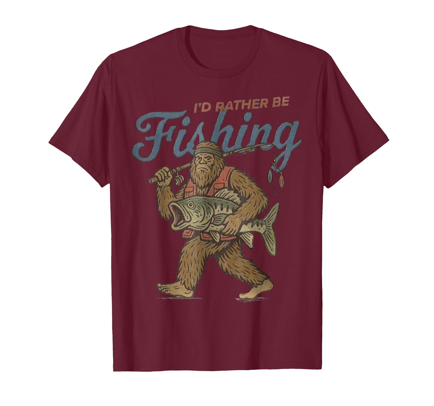 I'd Rather Be Fishing Bigfoot Sasquatch Fishing Men Boys T-Shirt