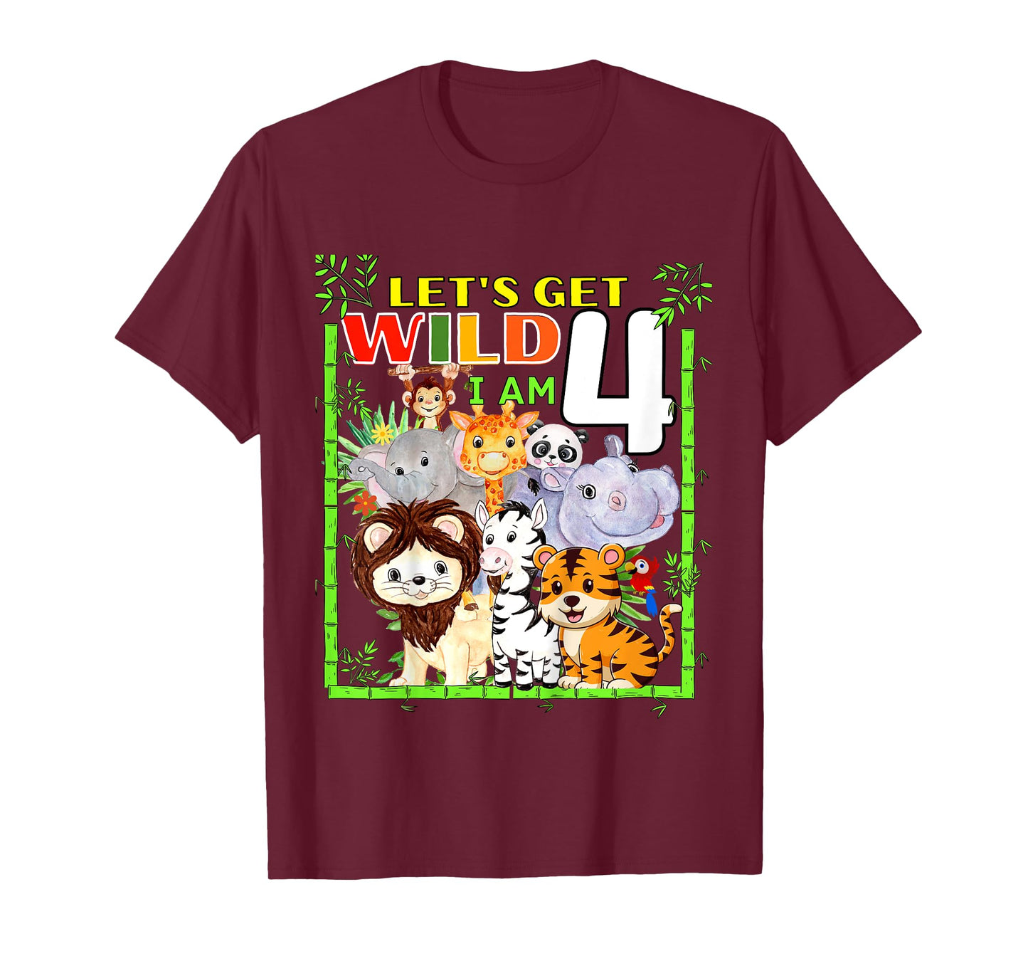 Kids 4 Year Old Zoo Birthday Safari Jungle Animals 4th Birthday T-Shirt