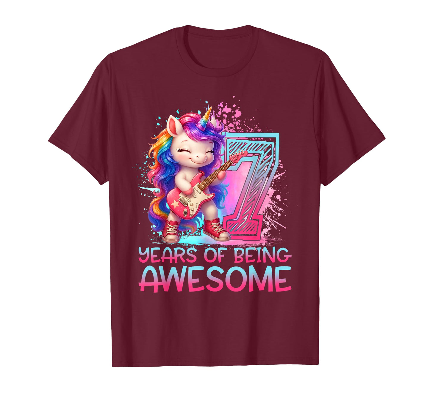 7 Years of Being Awesome Unicorn Rock and Roll 7th Birthday T-Shirt