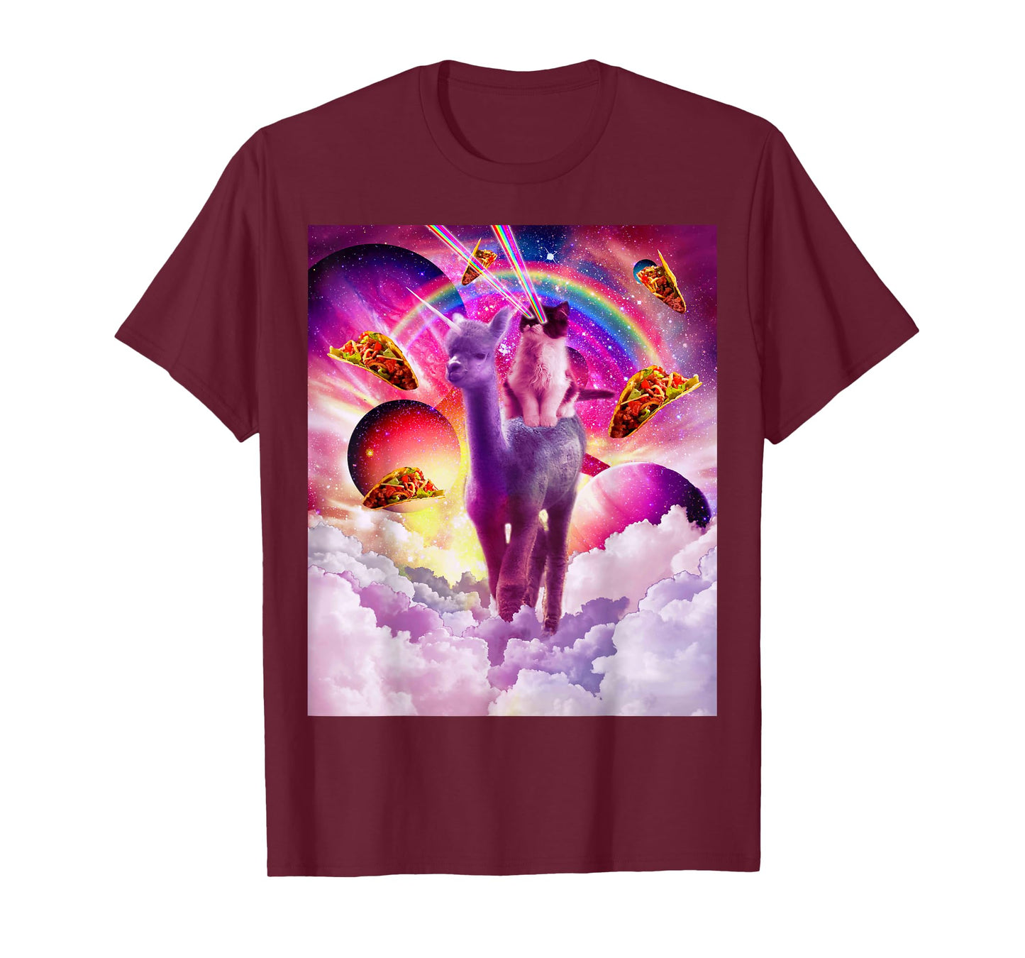 Cosmic Cat Riding Alpaca Unicorn T-Shirt