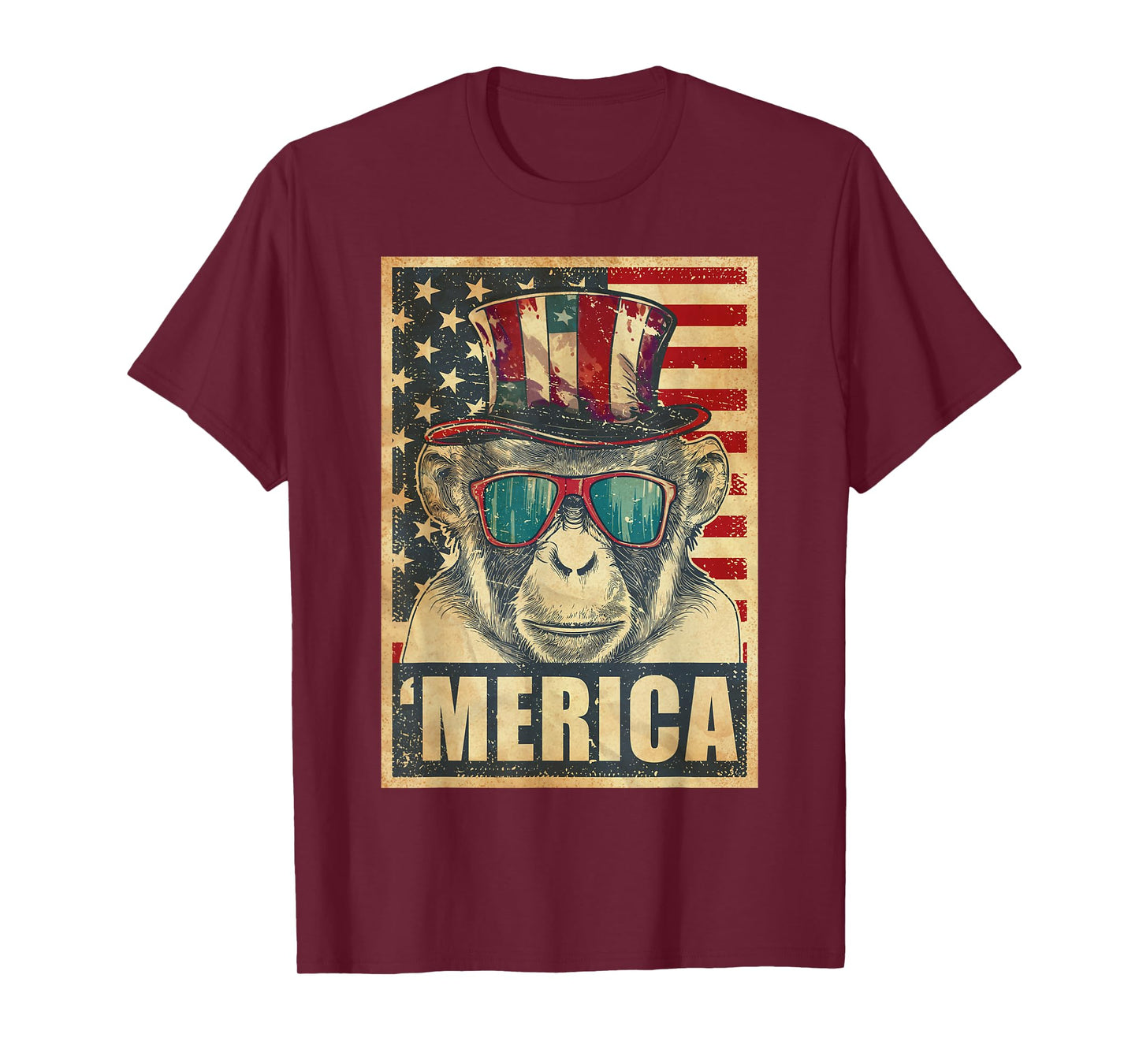 Monkey Merica Vintage American Flag 4th Of July T-Shirt