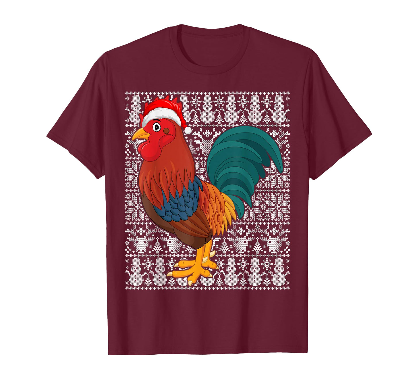 Rooster Bird Wearing Santa Hat Men Women Kids Ugly Christmas T-Shirt
