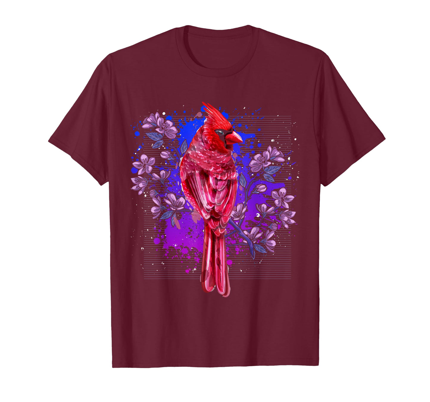 Red Cardinal Floral Bird Watching Flowers Vintage Bird T-Shirt