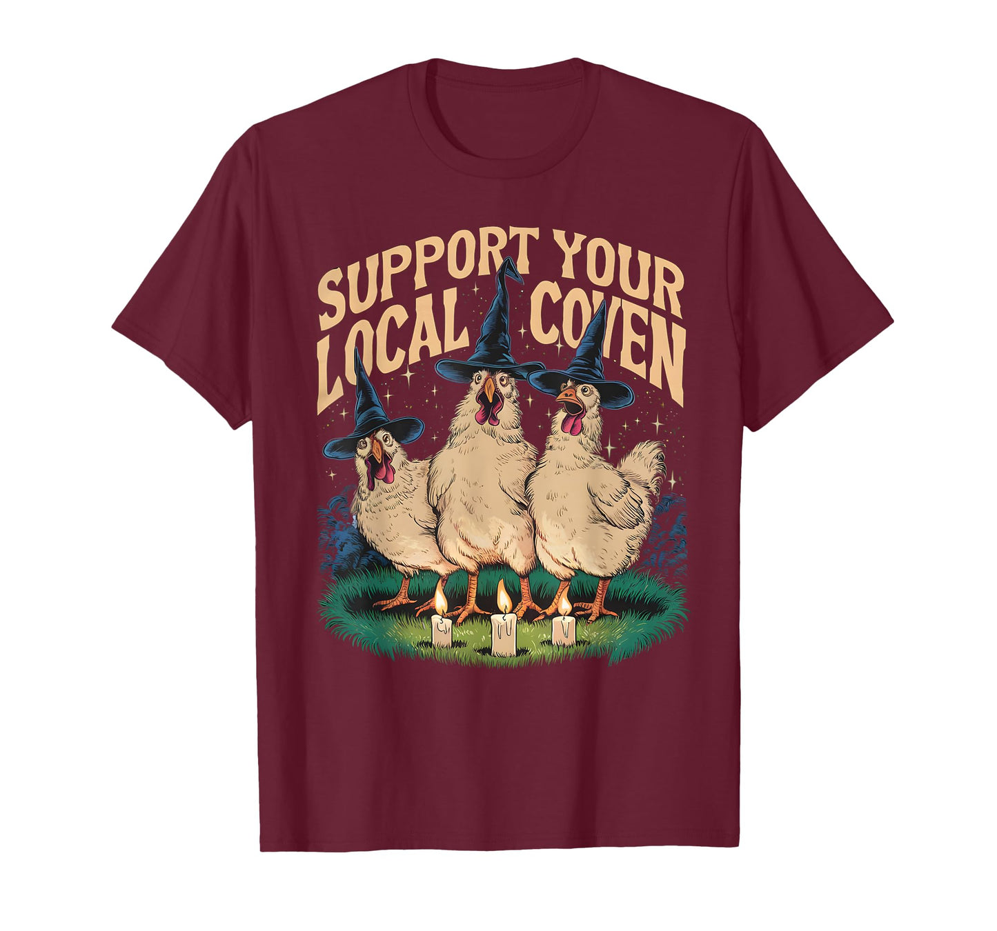 Support Your Local Coven Funny Farm Witch Chicken Halloween T-Shirt