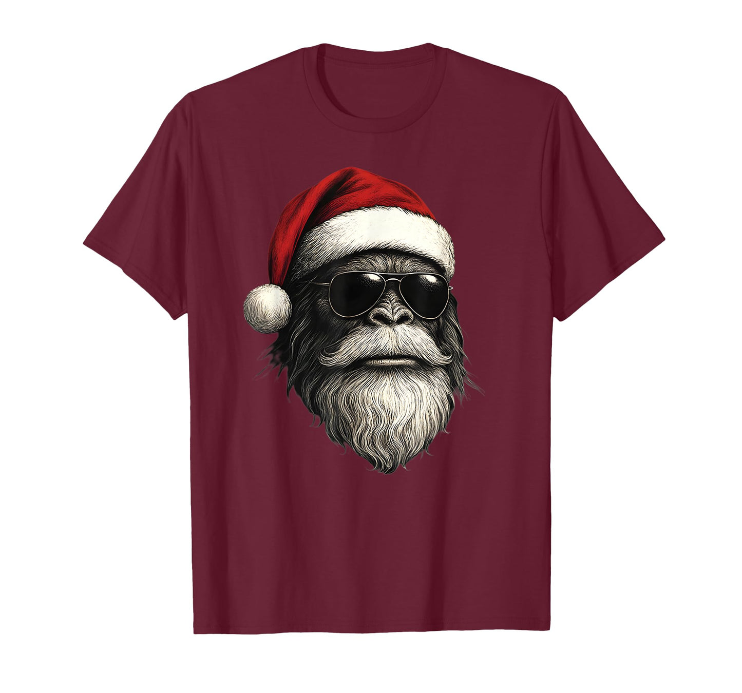 Bigfoot Face Sunglasses Santa Christmas Funny Xmas Sasquatch T-Shirt