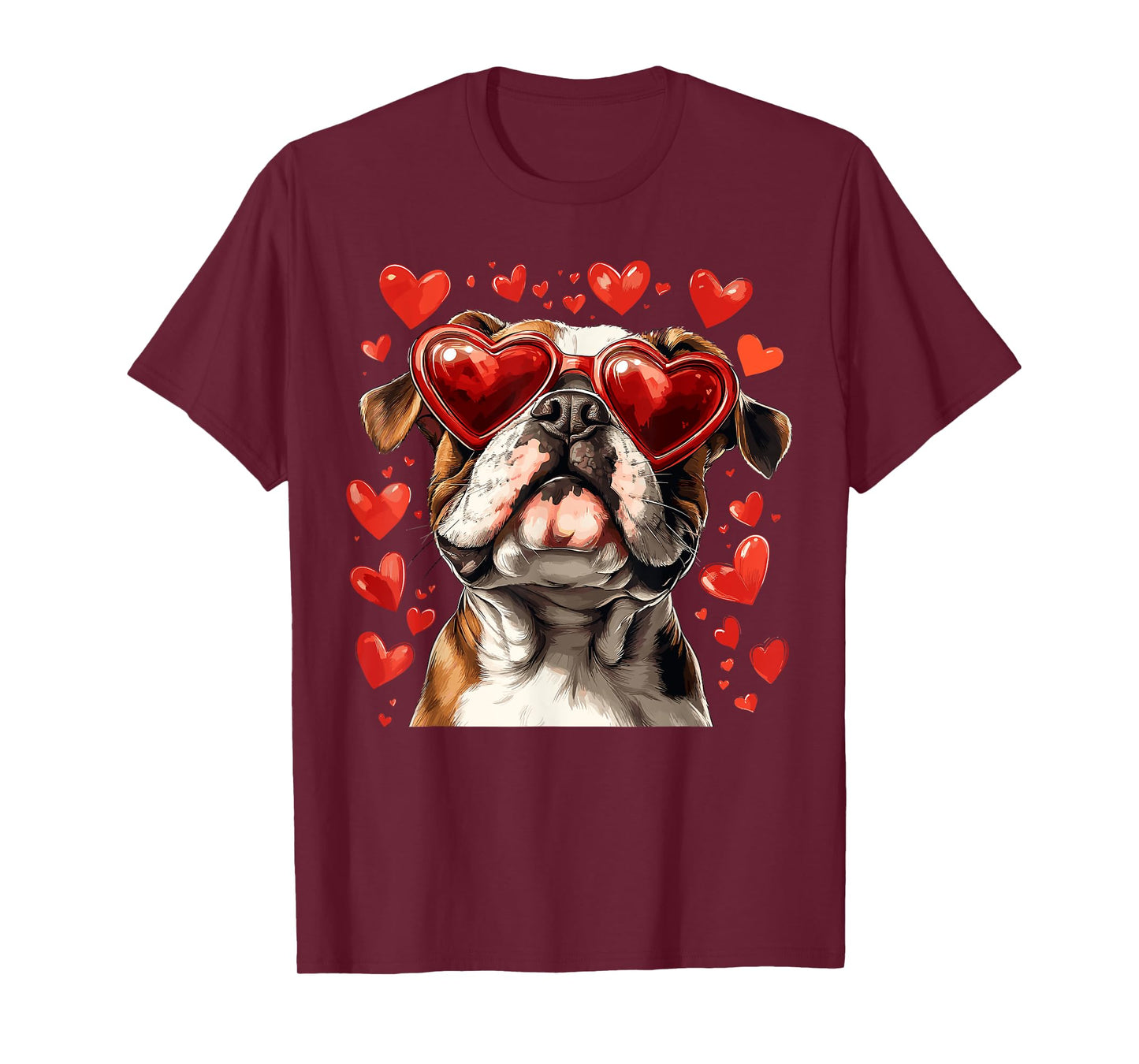 Bulldog Heart Glasses Cute Bulldog Valentine’s Day Dog Lover Men Women Kids T-Shirt