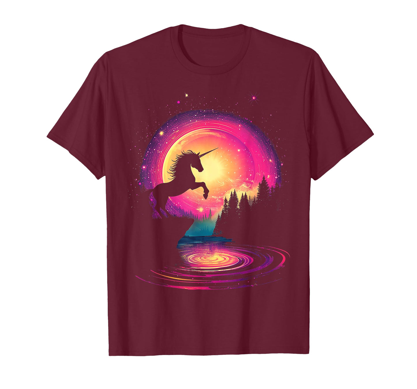 Unicorn Mythical Forest Motif Fantasy Art Unicorn T-Shirt