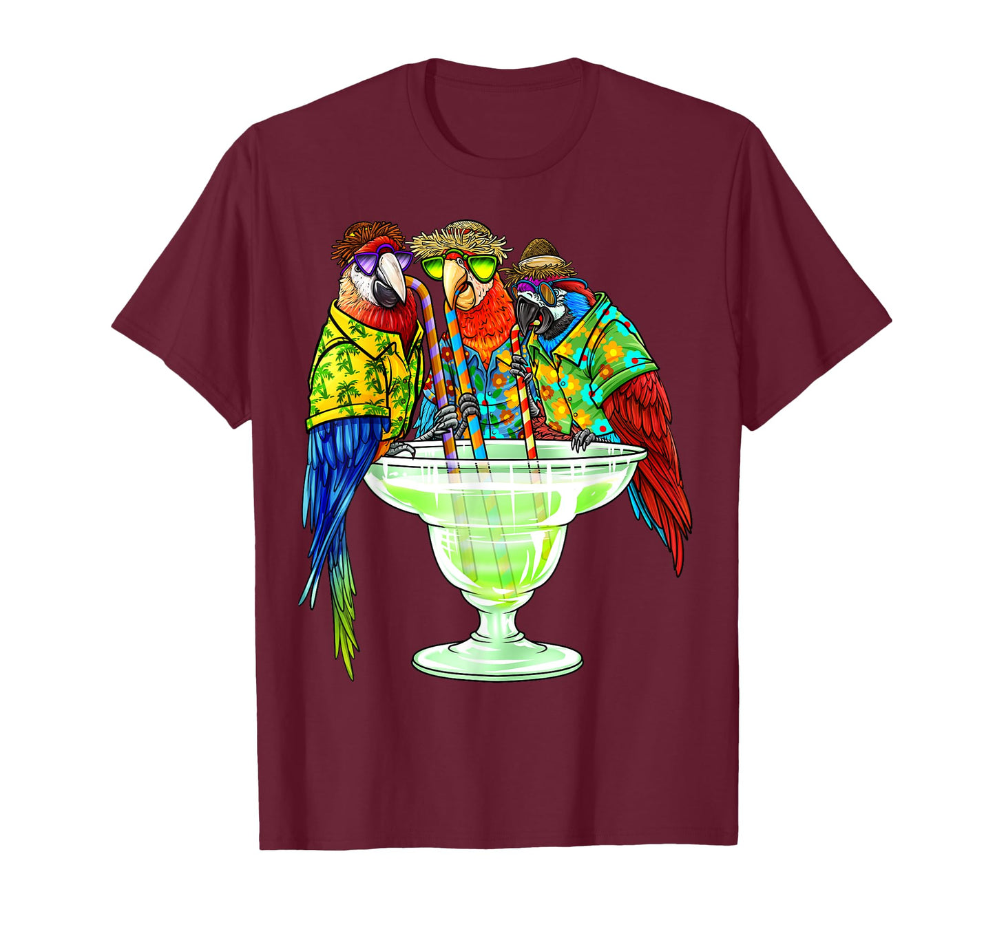 Parrots Drinking Margarita Hawaiian Vacation Birds T-Shirt