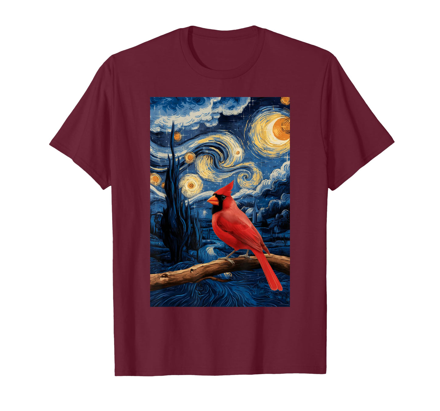 Cute Starry Red Cardinal Night For Bird Lovers T-Shirt