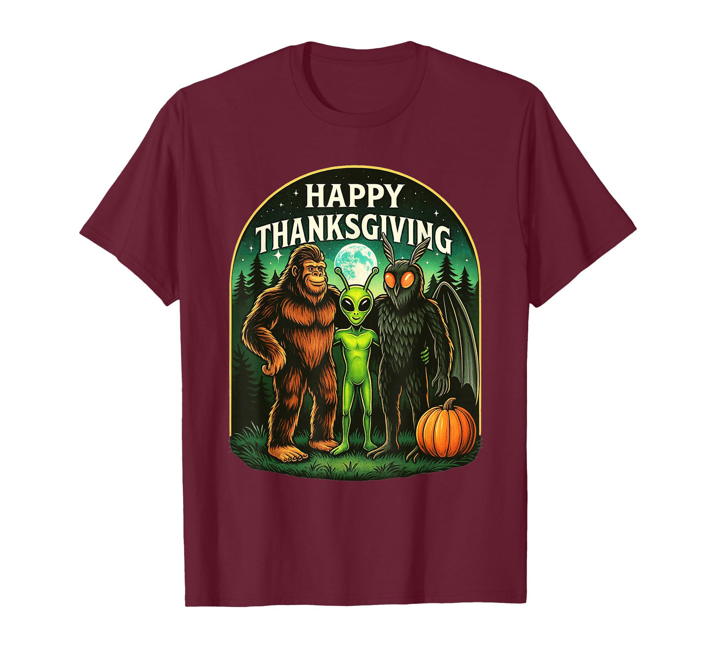 Happy Thanksgiving Shirt Men Bigfoot Alien Mothman Sasquatch T-Shirt