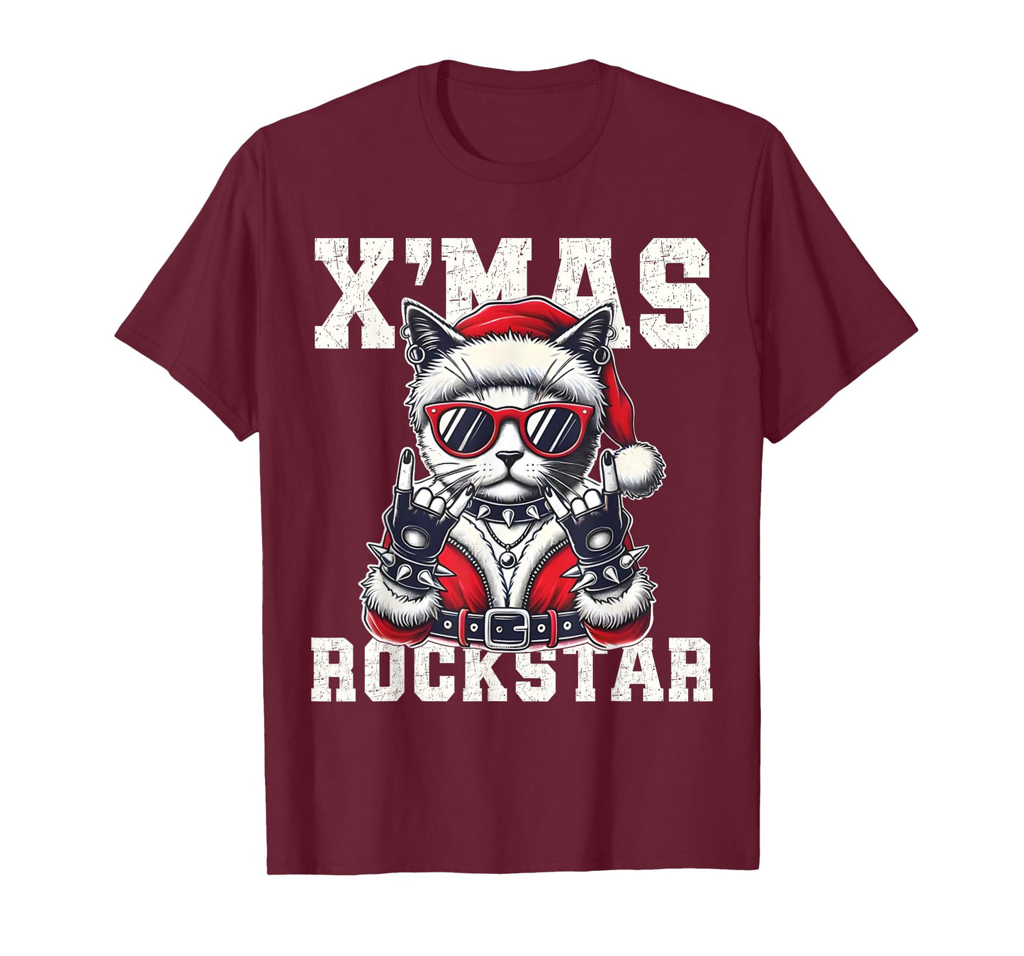Christmas Rockstar Santa Cat Rock Xmas Rocker Men Women Kids T-Shirt