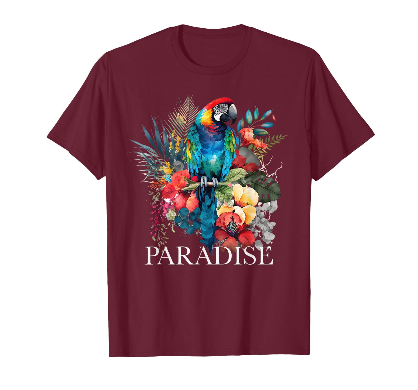 Paradise Parrot Tropical Bird Vacation Beach Flower Hawaiian T-Shirt for Men Women Kids