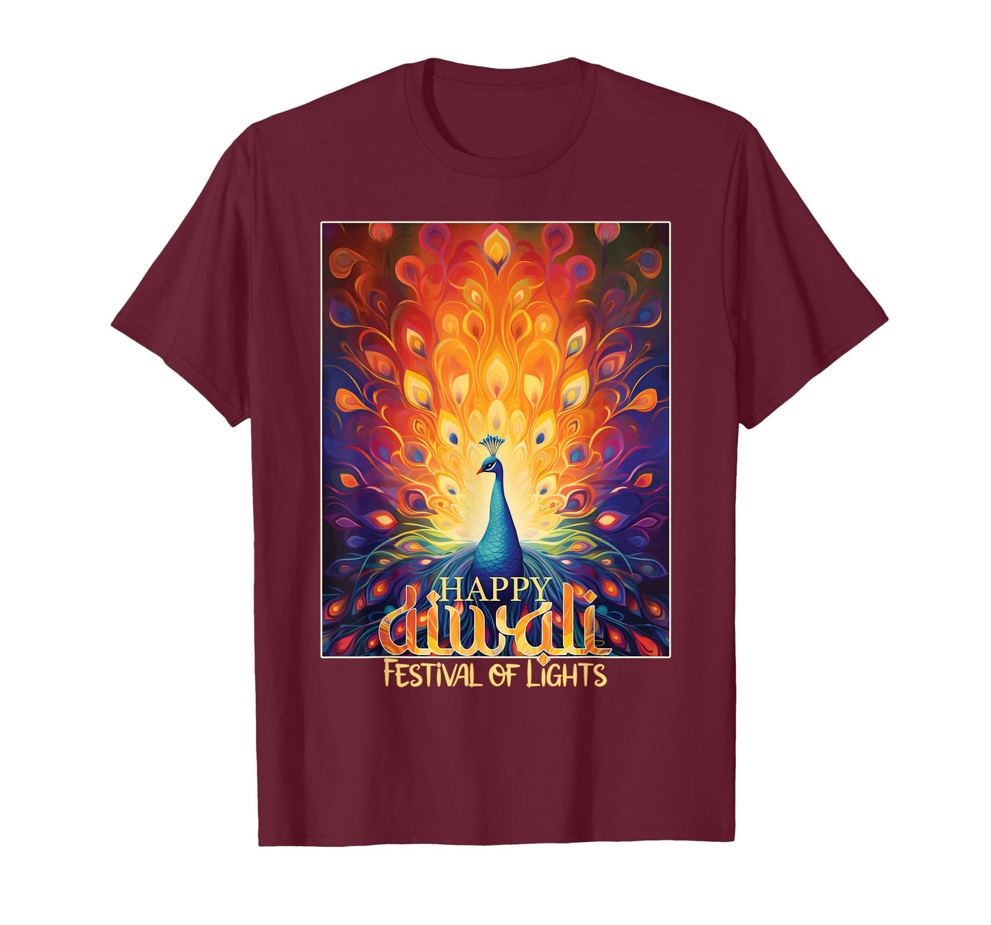 Happy Diwali Festival of Lights Vibrant Peacock Deepavali T-Shirt