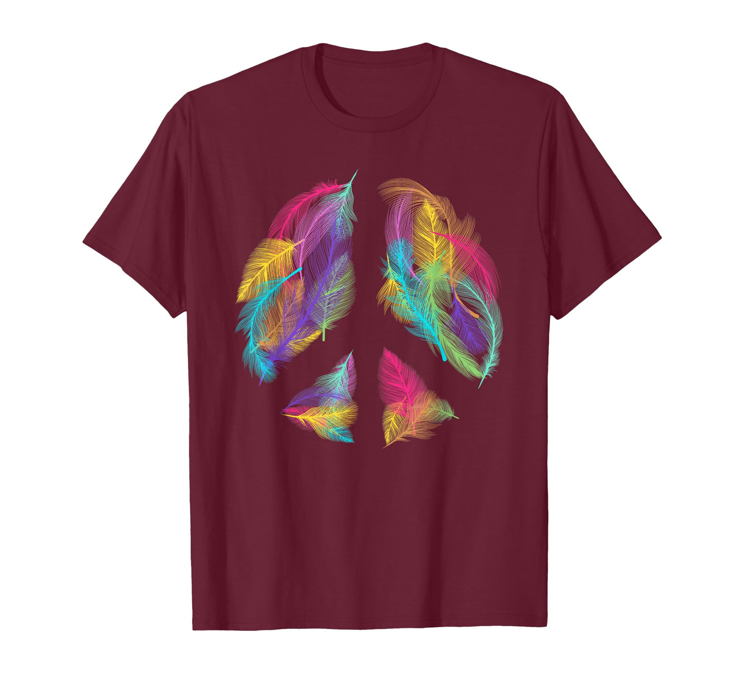 Peace Sign Colorful Feathers Hippie Peace Symbol Retro T-Shirt