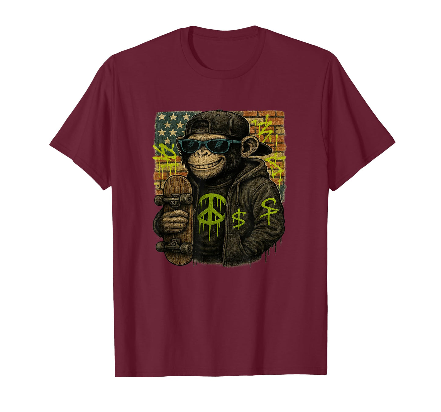 Funny Monkey with sunglasses cool street skateboard T-Shirt