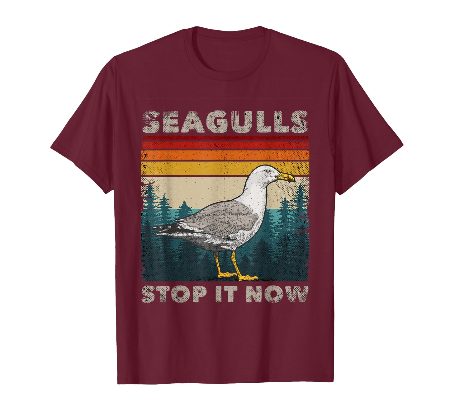 Funny Seagulls Stop It Now Bird Lover 80s Retro Seagull T-Shirt