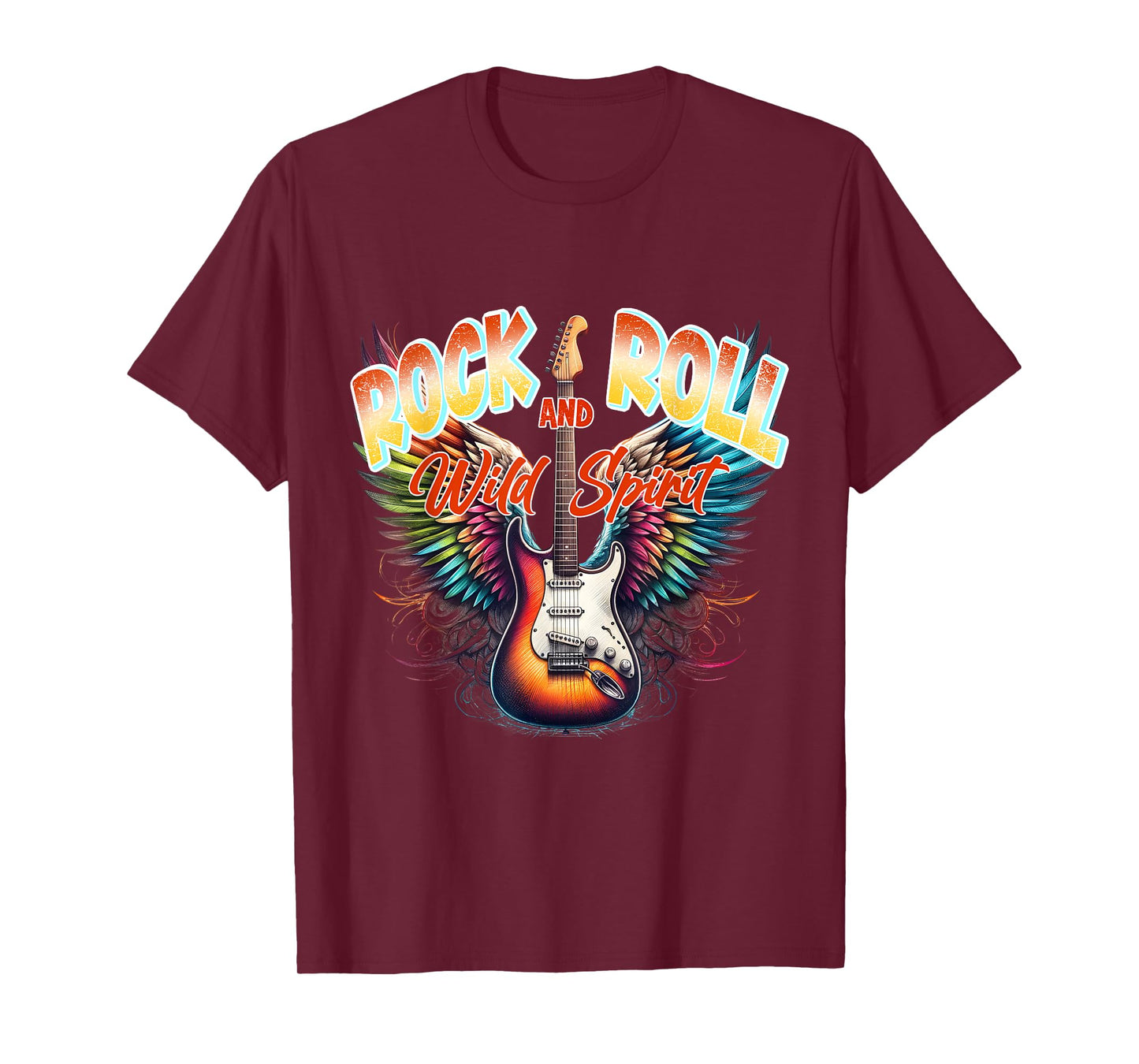 Rock And Roll Wild Spirit Vintage Retro Guitar Floral T-Shirt