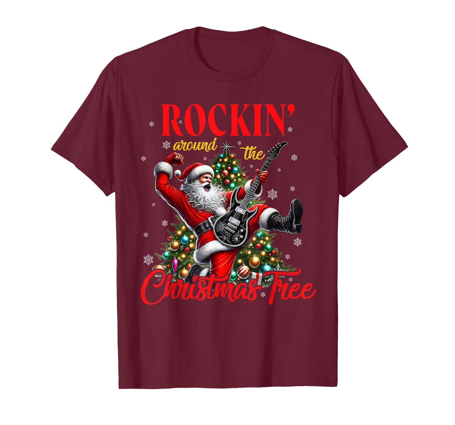 Rocking Around the Christmas Tree Santa Rock And Roll Guitar T-Shirt