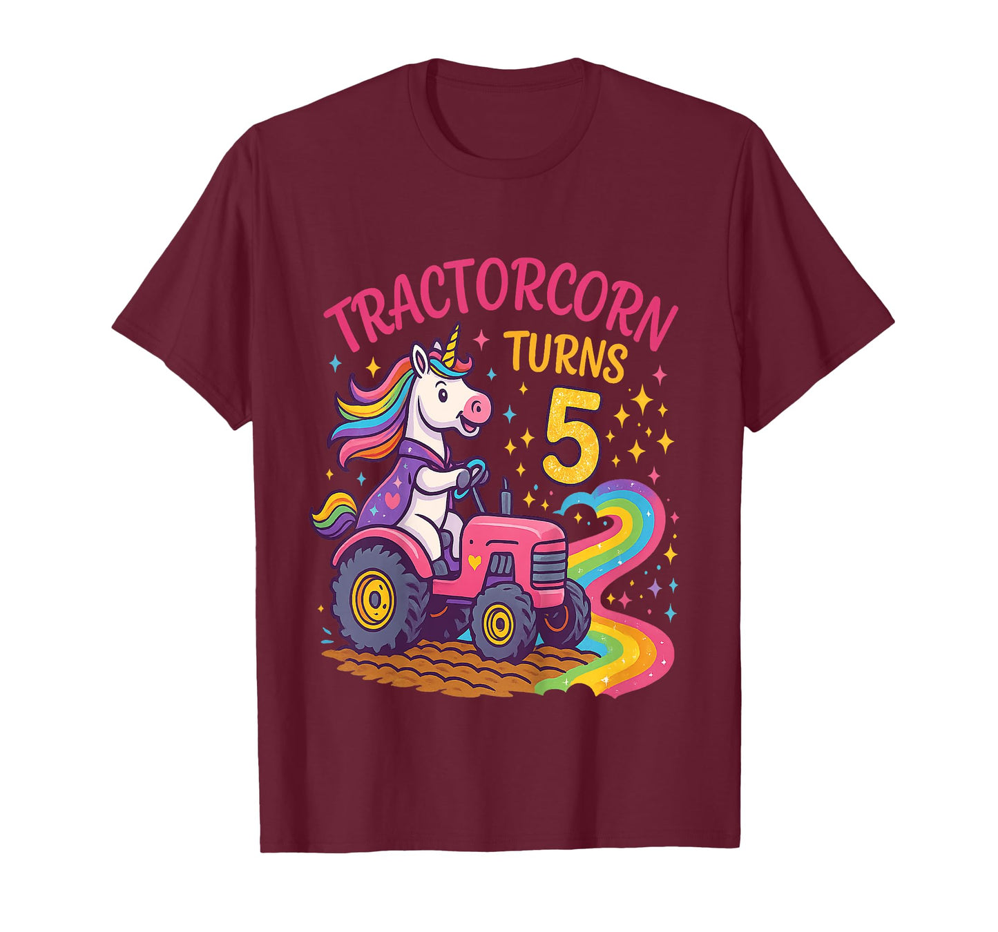 Kids Funny Unicorn Tractors 5th Birthday Girls Kids T-Shirt
