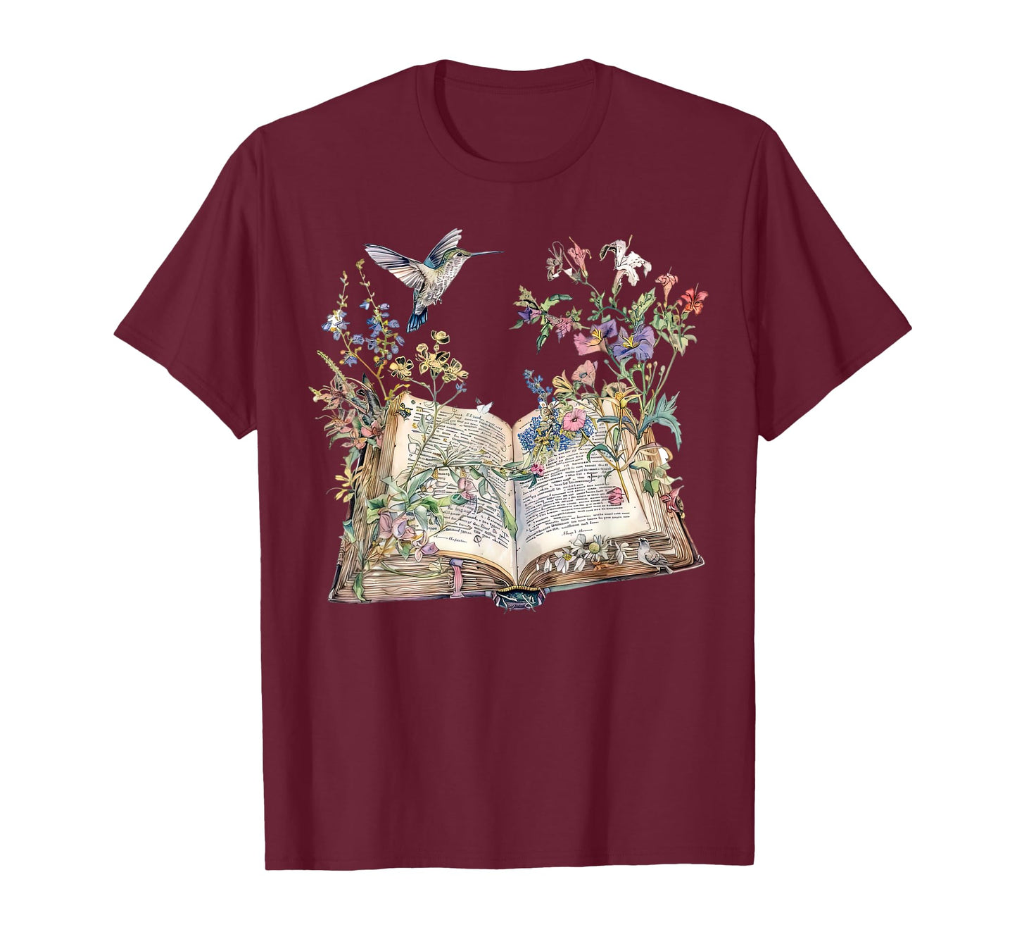 Floral Book Hummingbird Nature Librarian Reading Book Lover T-Shirt