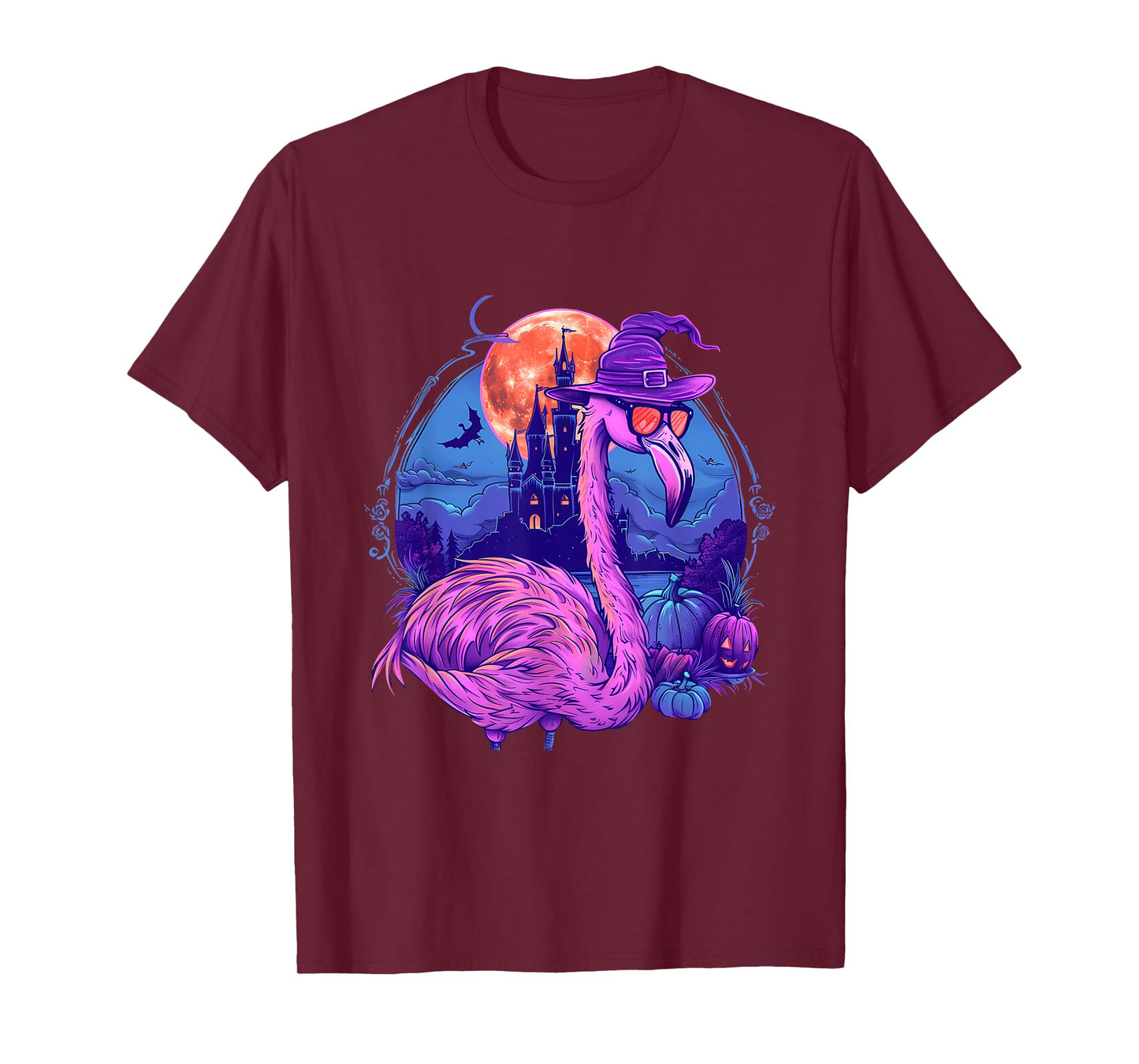 Halloween Flamingo Pumpkin Trick Or Treat Haunted Castle T-Shirt