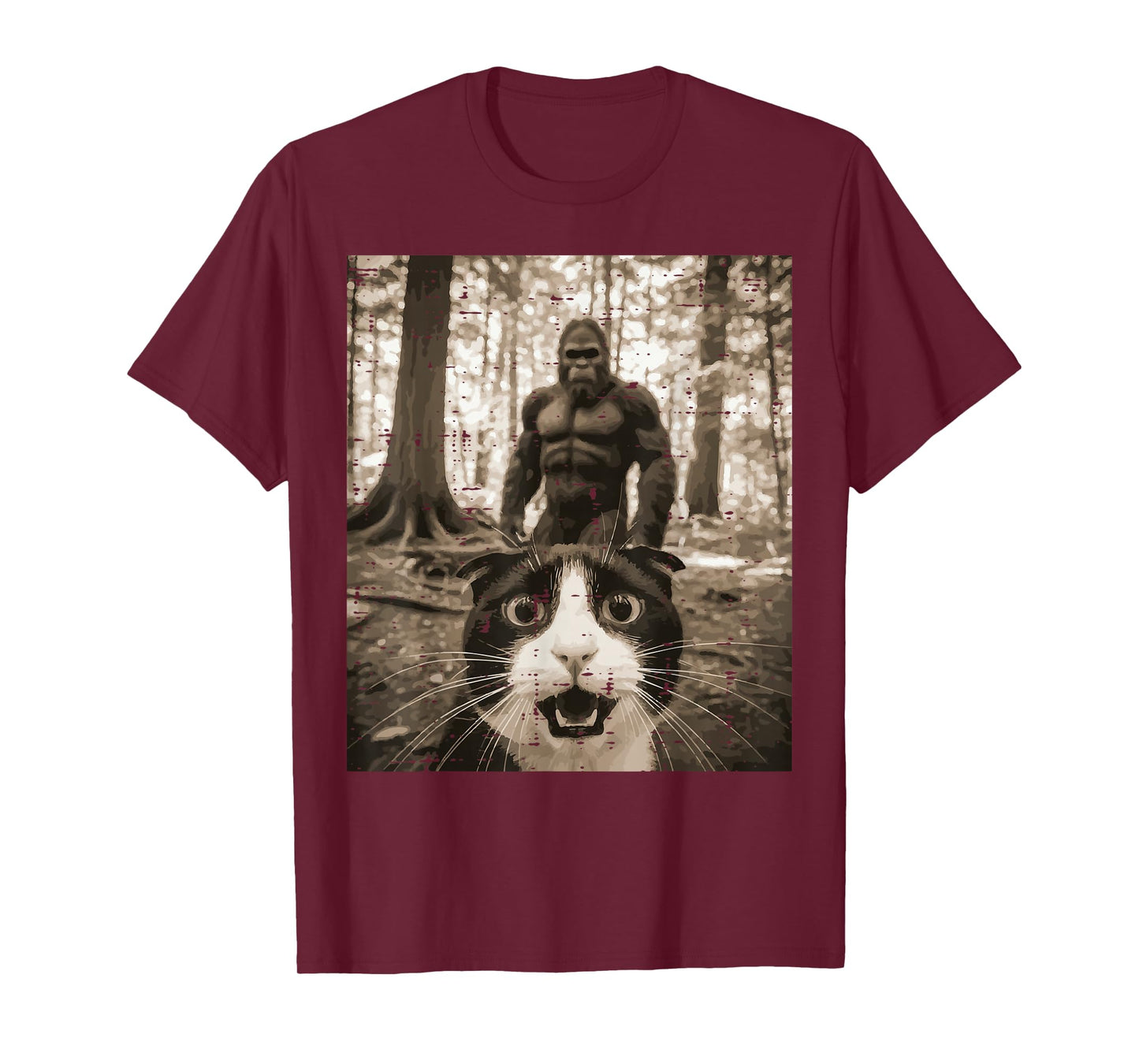 Tuxedo Cat Bigfoot Selfie Funny Meme Sasquatch Men Women Kid T-Shirt