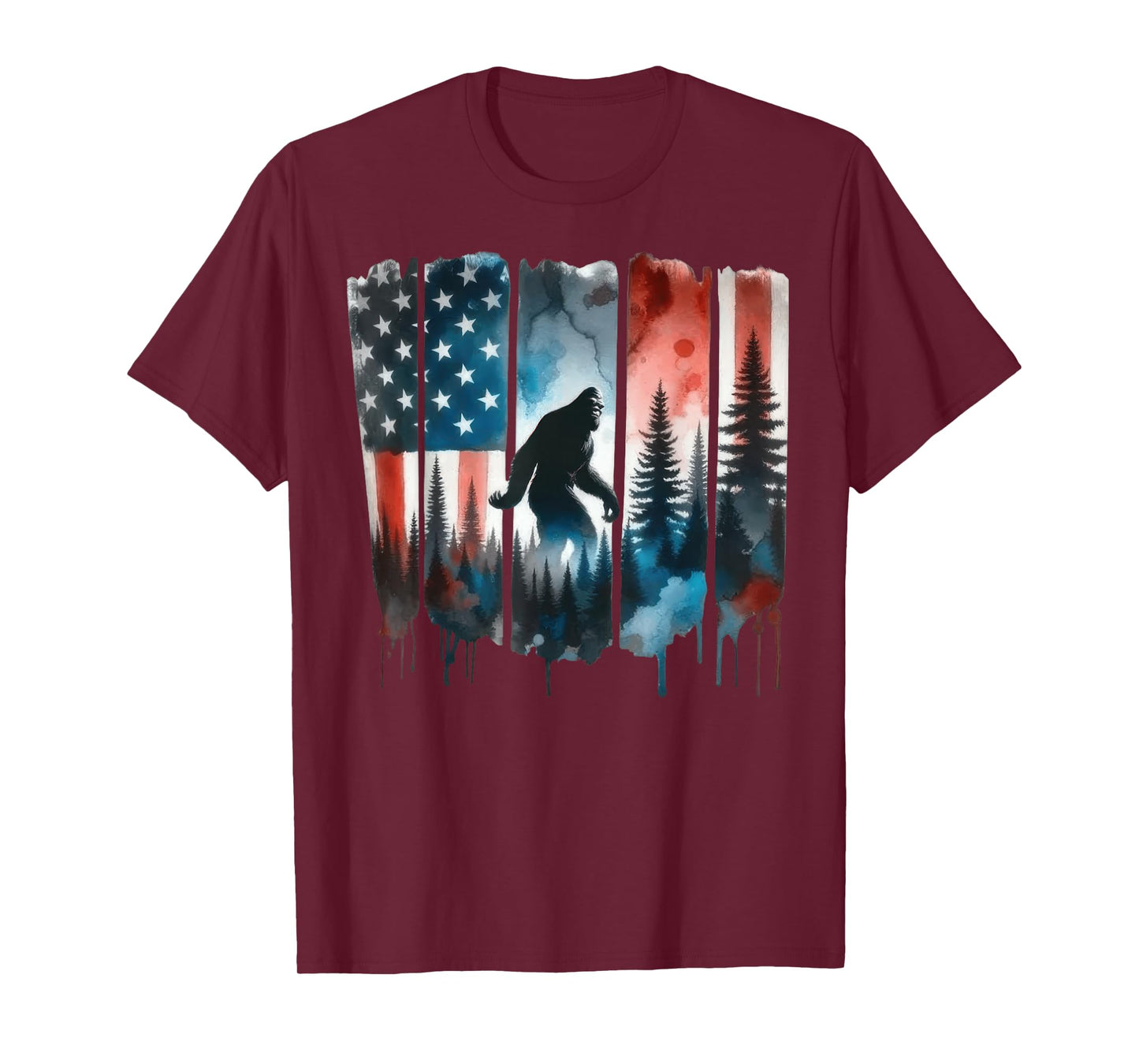 Bigfoot American Flag Sasquatch Patriotic 4th Of July T-Shirt