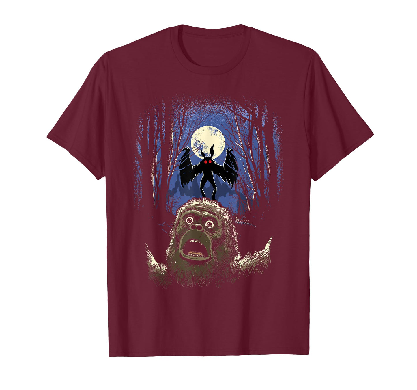 Scared Bigfoot Selfie Bigfoot With Mothman Monster Cryptid T-Shirt