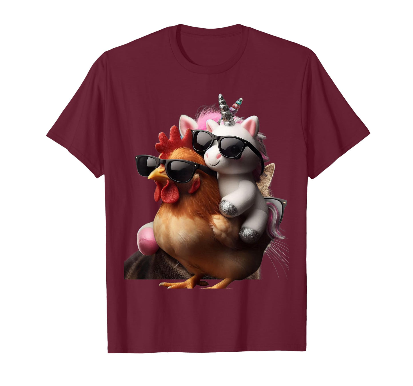 Unicorn Riding Chicken Boys Girls Women Kids Teens Rainbow T-Shirt
