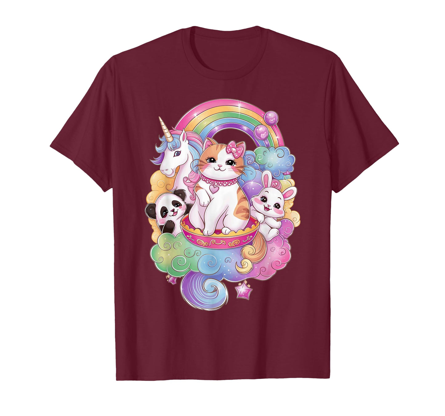 Cute Kawaii Cat Unicorn Panda Bunny Rainbow Anime Teen Kids T-Shirt