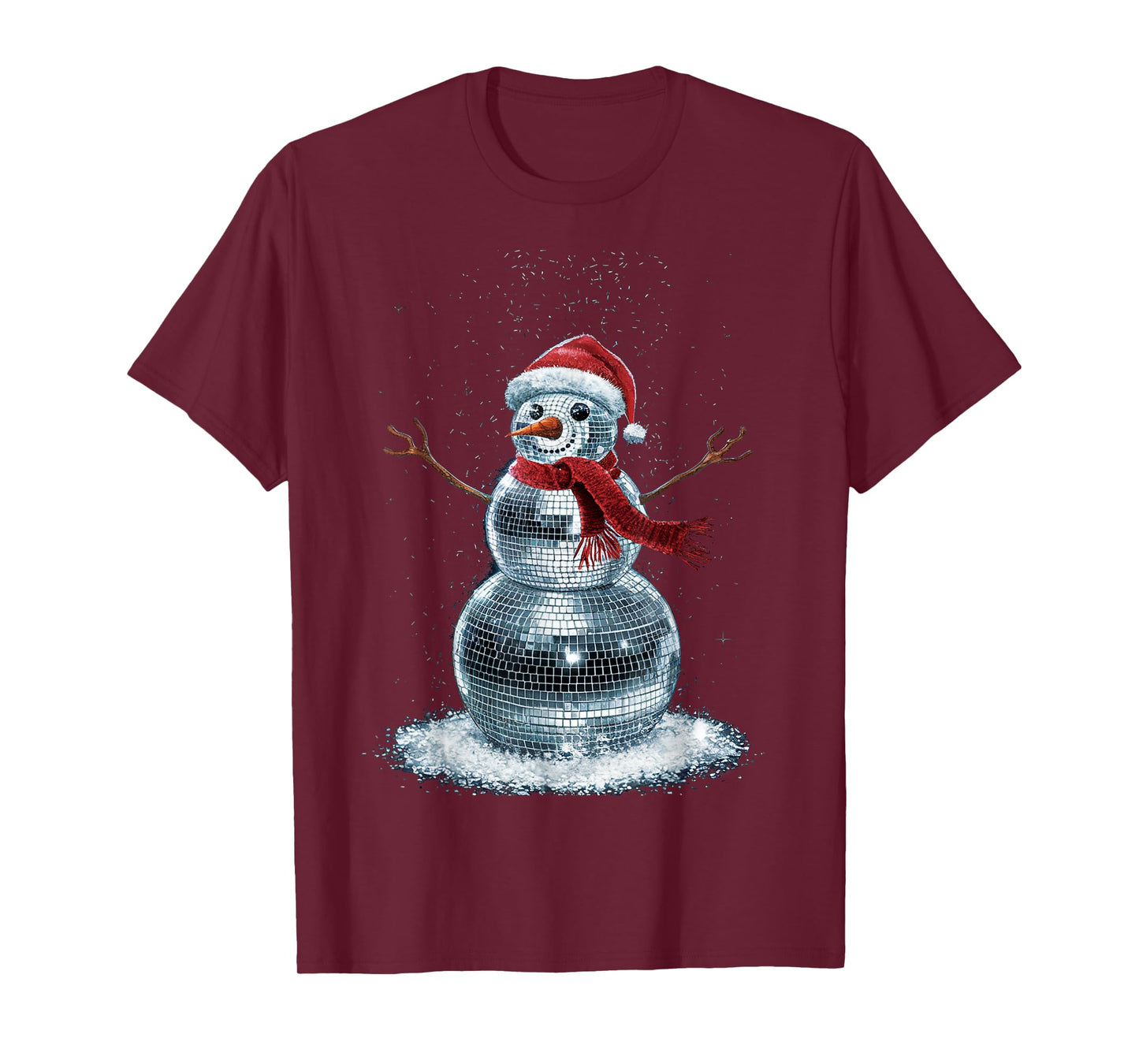Snowman Christmas Retro Santa Hat Disco Ball Matching Family T-Shirt