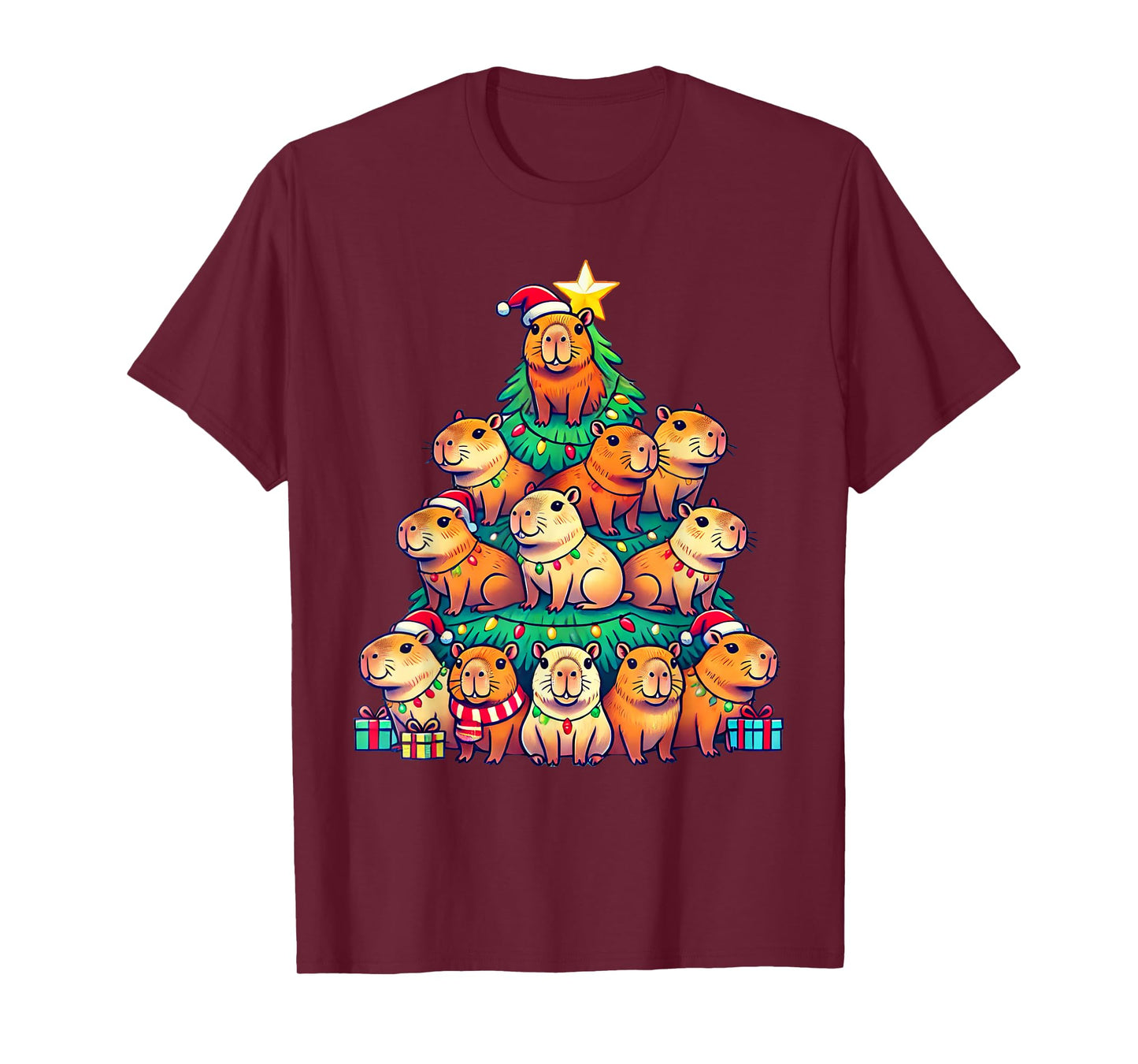 Capybara Christmas Tree Apparel Unisex-Adult Capybara Xmas T-Shirt