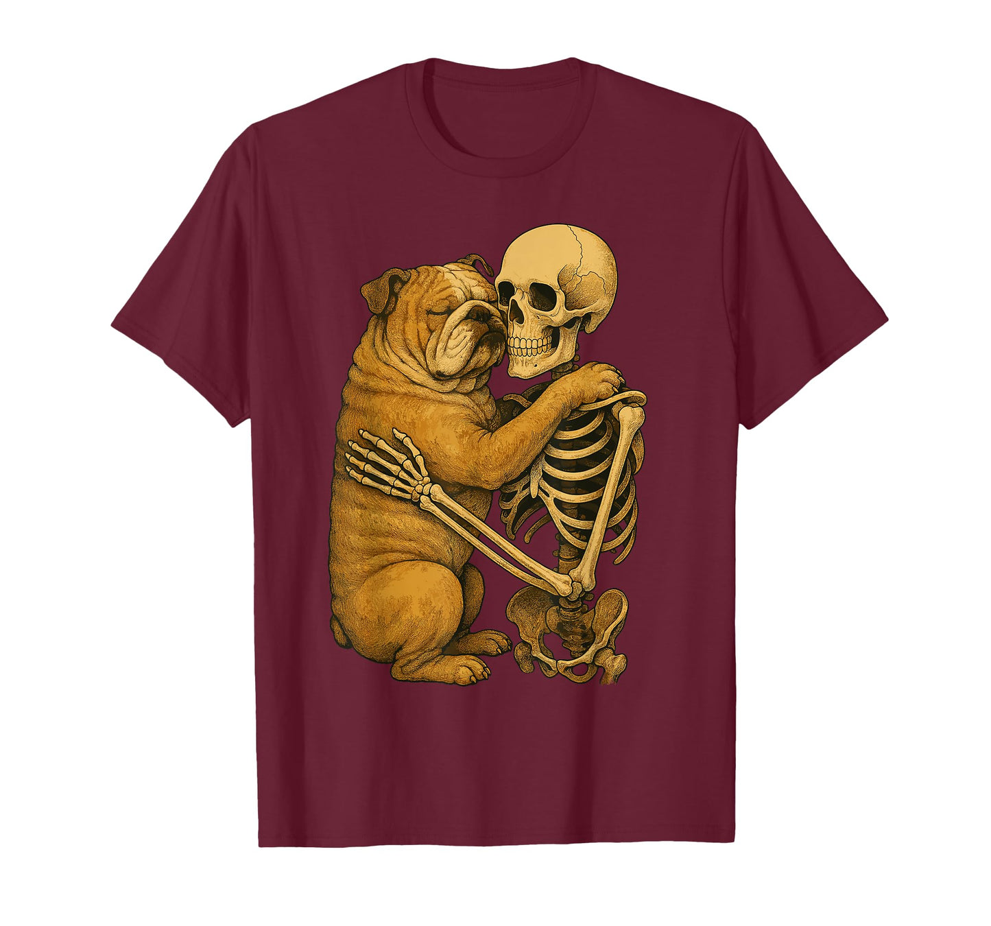 Skeleton Hugging English Bulldog T-Shirt