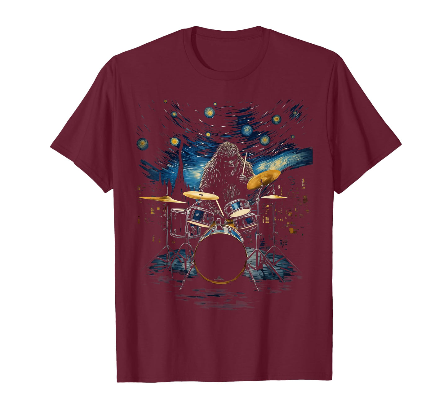 Percussionist Drummer Van Gogh Bigfoot Playing Drums T-Shirt