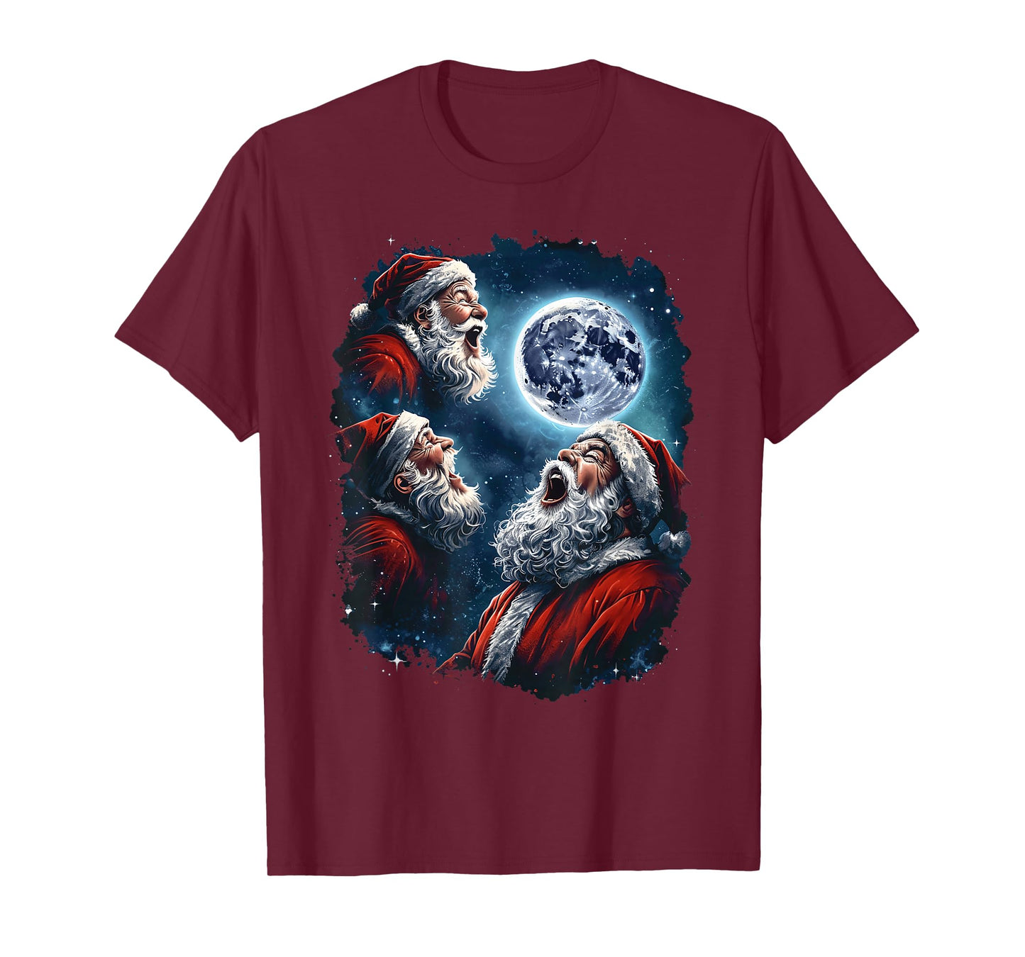 Three Santa Claus Moon Howling Funny Christmas Holiday Meme T-Shirt