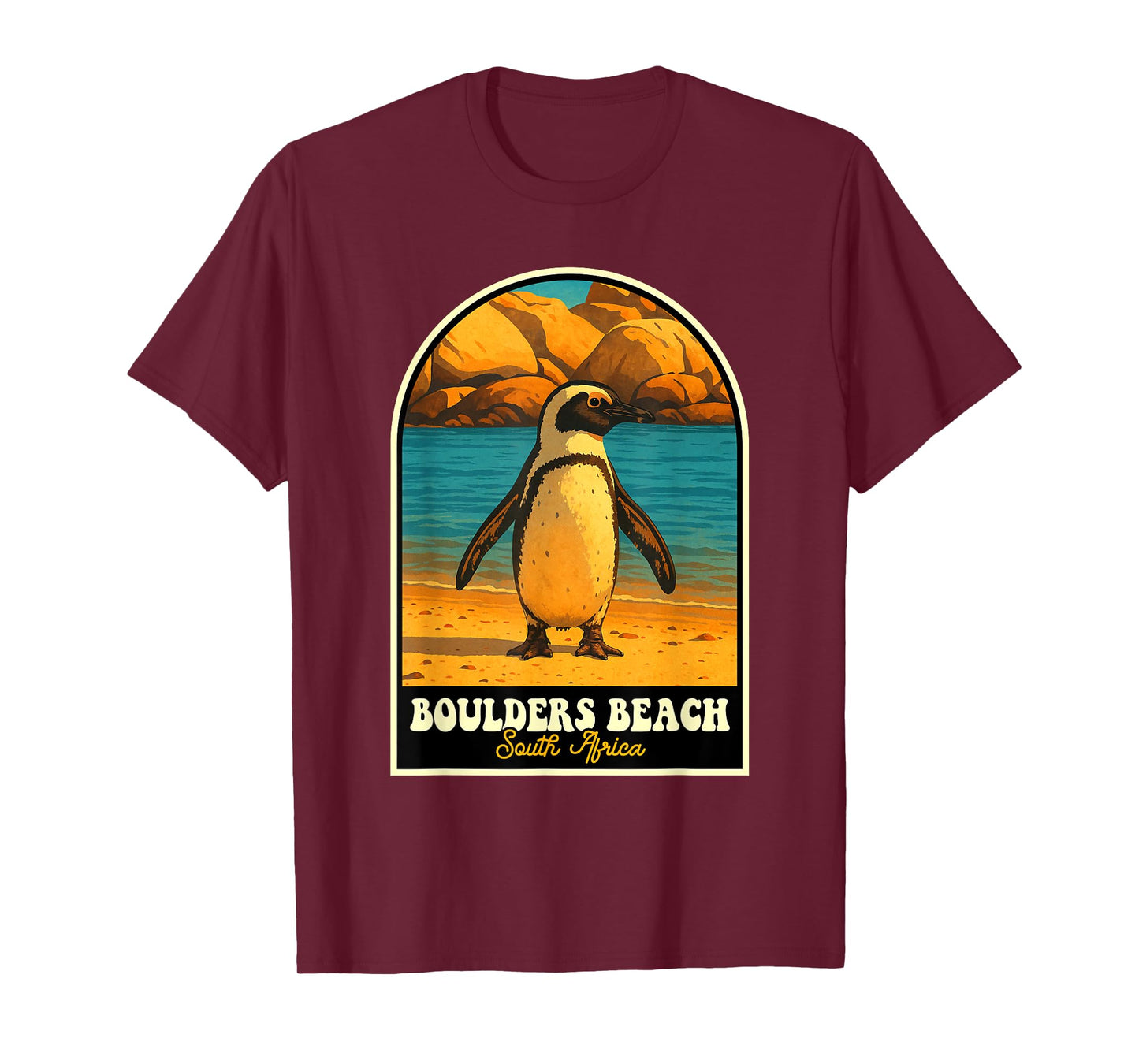 Boulders Beach South Africa Vintage Penguin Travel Art T-Shirt