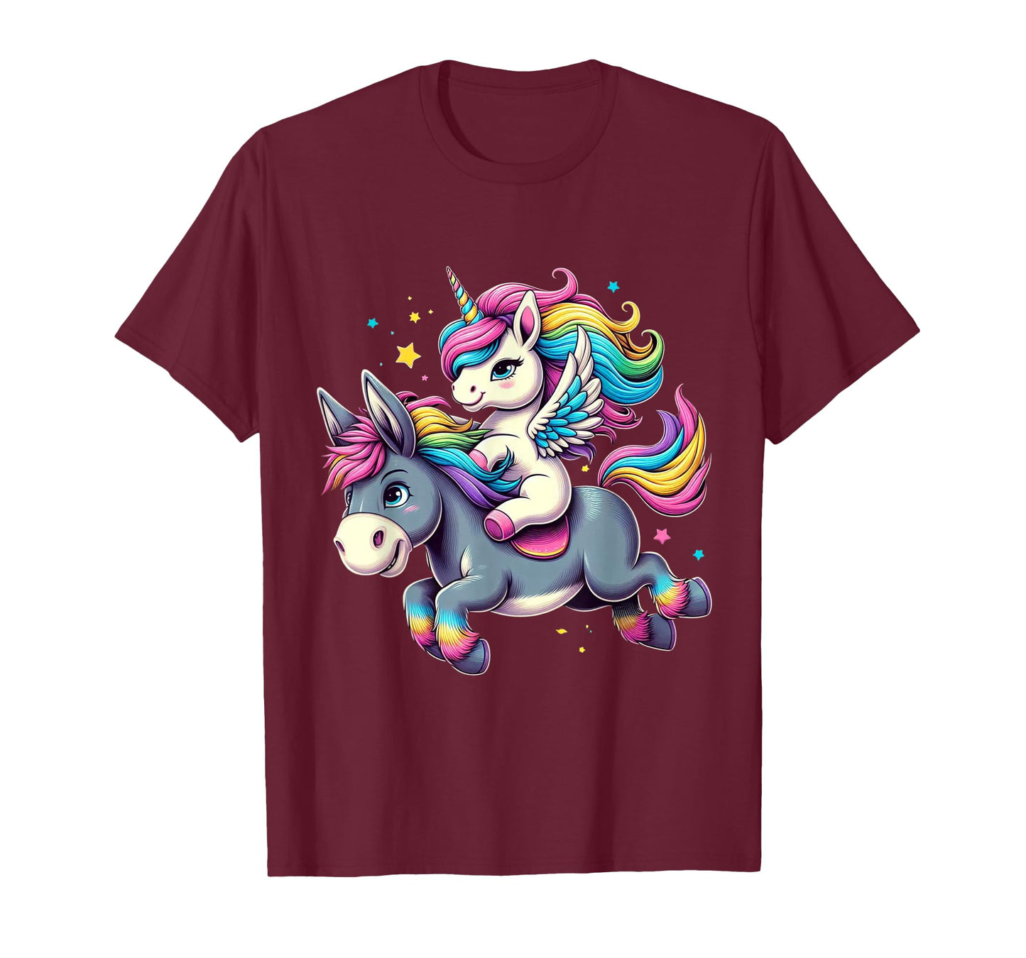 Unicorn Riding Donkey Boys Girls Men Women Kids Rainbow T-Shirt
