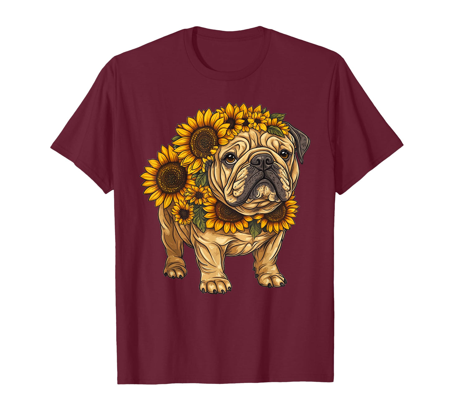 Sunflower English Bulldog Dog Flower Gardening Floral T-Shirt
