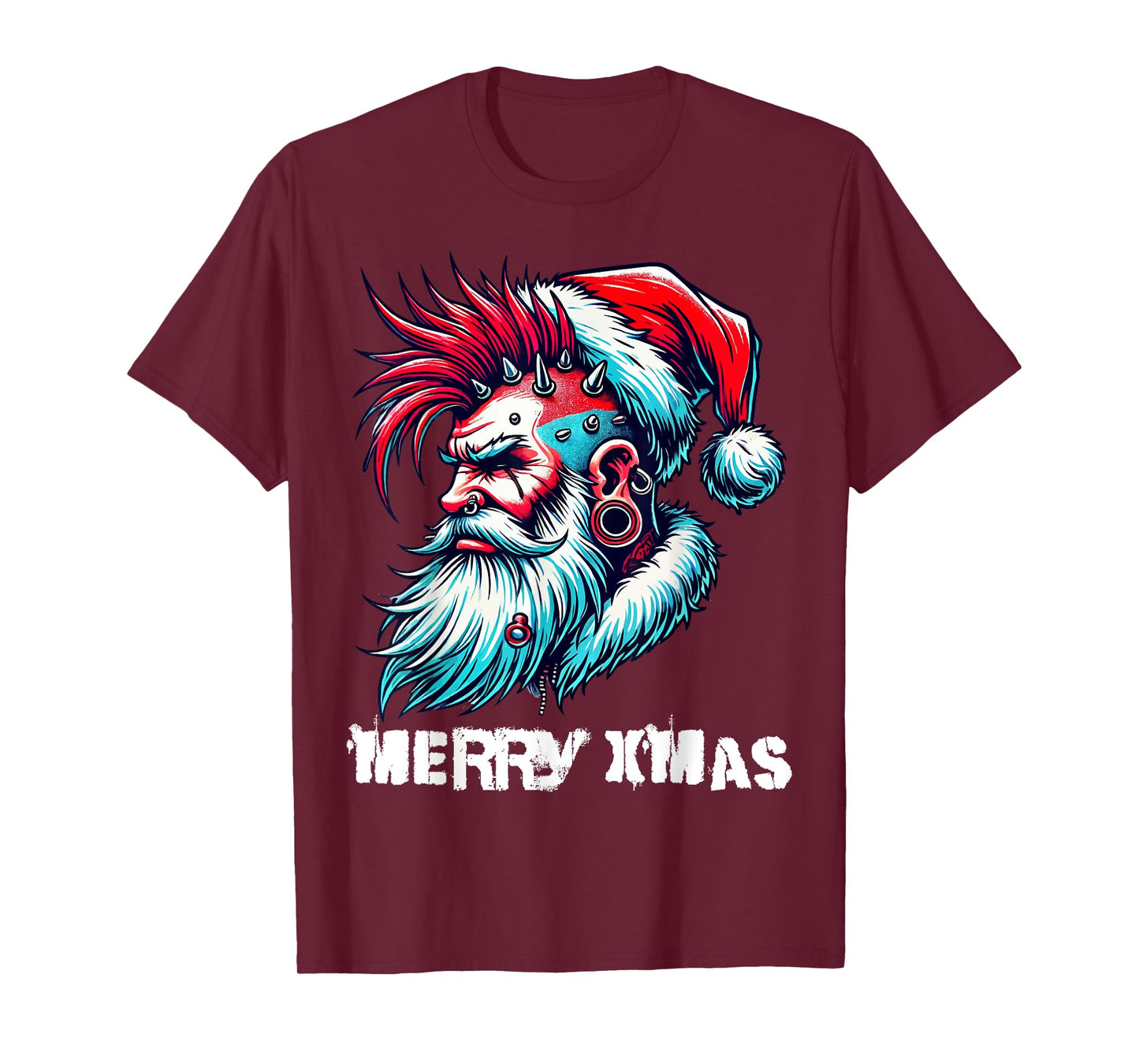 Merry X-Mas Punk Rock Santa Claus Christmas Holiday T-Shirt