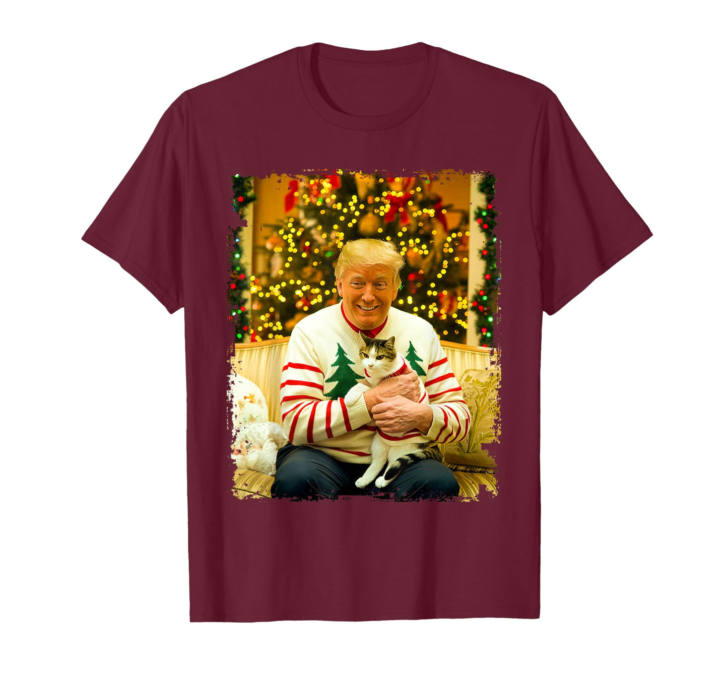 Funny Trump Christmas Sweater for Cat Lovers Xmas Pajamas T-Shirt