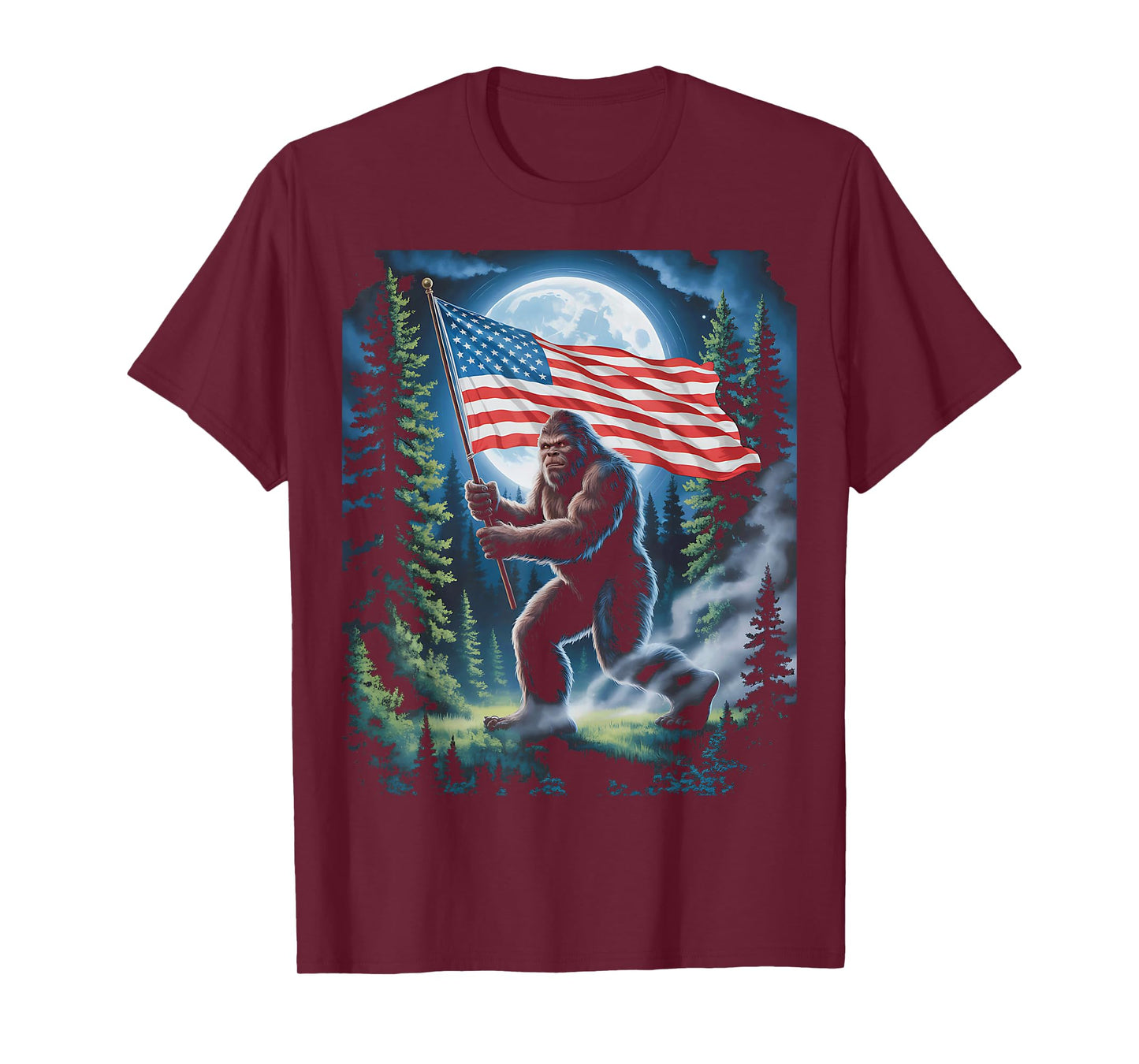 Big Foot Bigfoot Sasquatch American Flag Patriotic 4th July T-Shirt