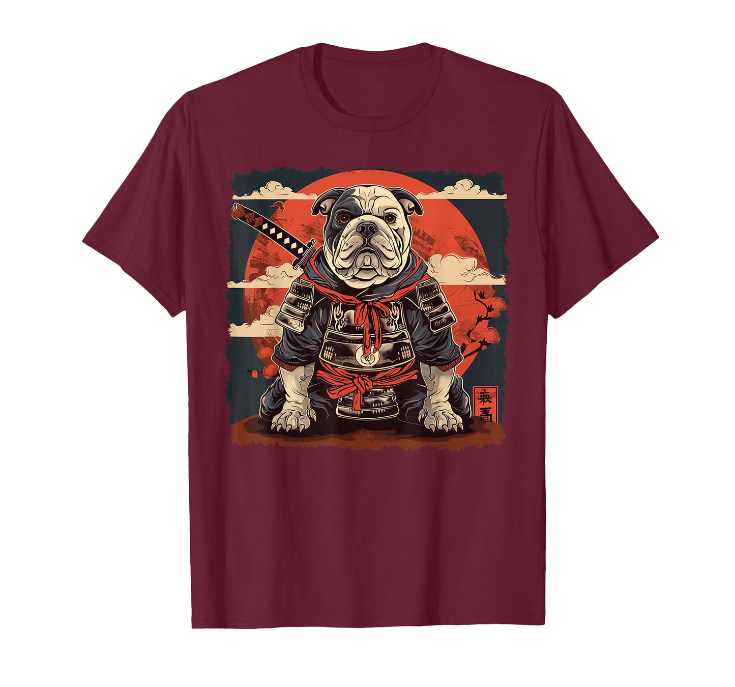 Bulldog Dog Japanese Art Samurai Ukiyo-e Vintage T-Shirt