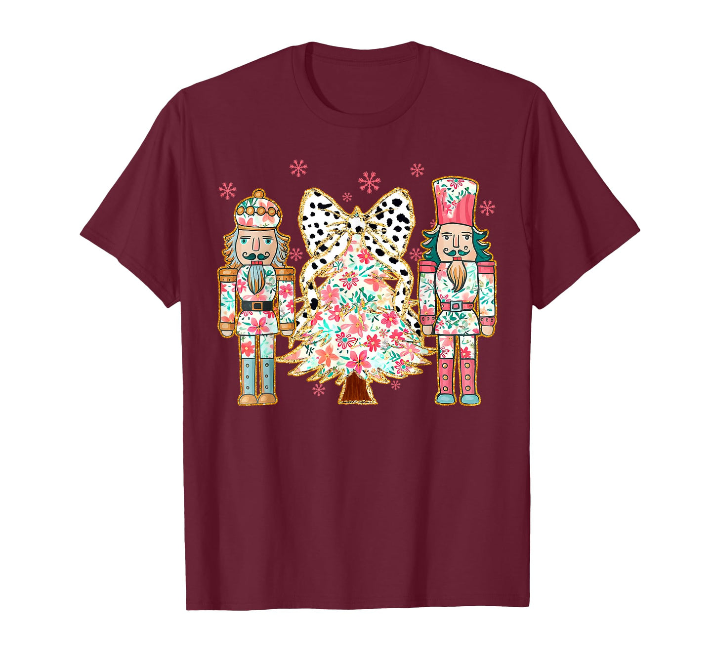 Colorful Coquette Bow Floral Nutcracker Christmas Tree Girly T-Shirt